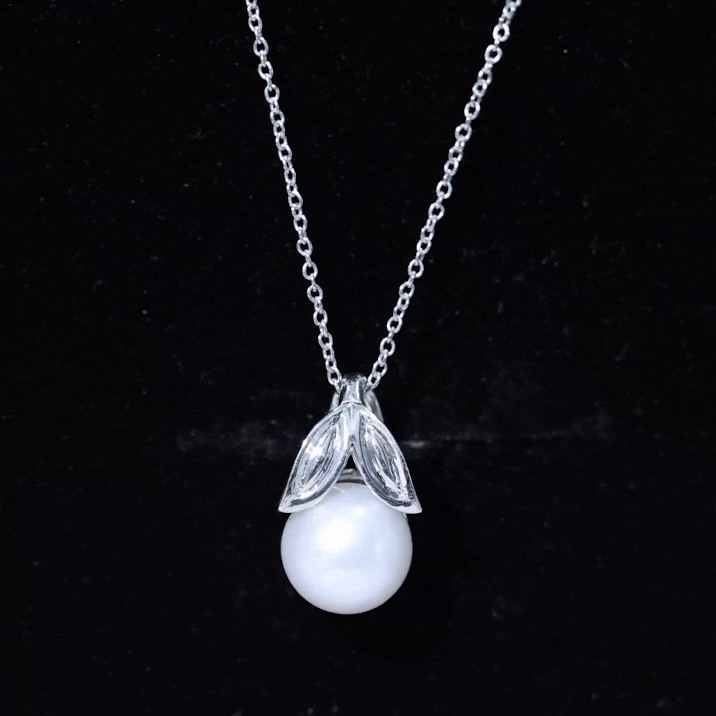 Freshwater Pearl Solitaire Pendant with Leaf AAA - Rosec Jewels