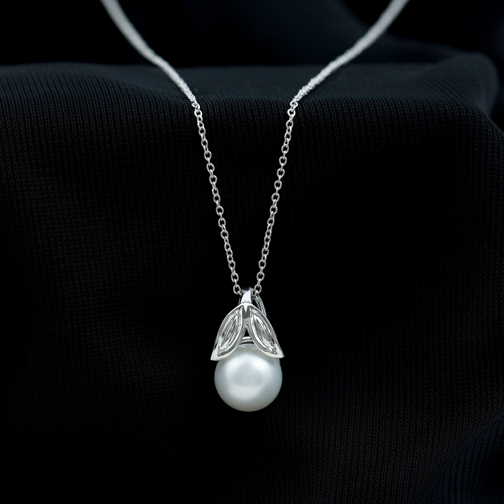 Freshwater Pearl Solitaire Pendant with Leaf AAA - Rosec Jewels