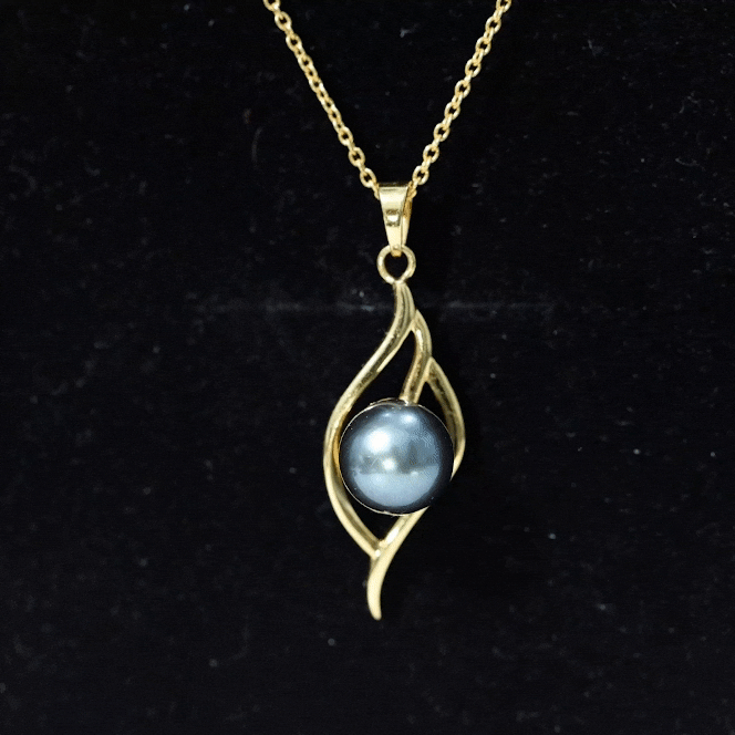 7.5 Carat Solitaire Black Pearl Leaf Pendant Necklace AAA - Rosec Jewels