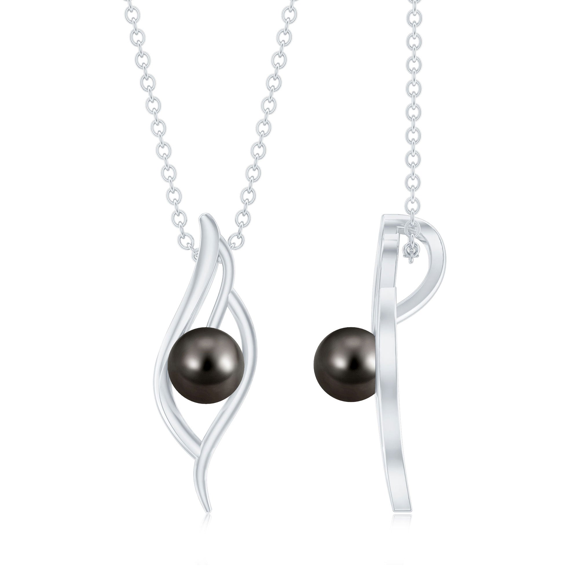 7.5 Carat Solitaire Black Pearl Leaf Pendant Necklace AAA - Rosec Jewels