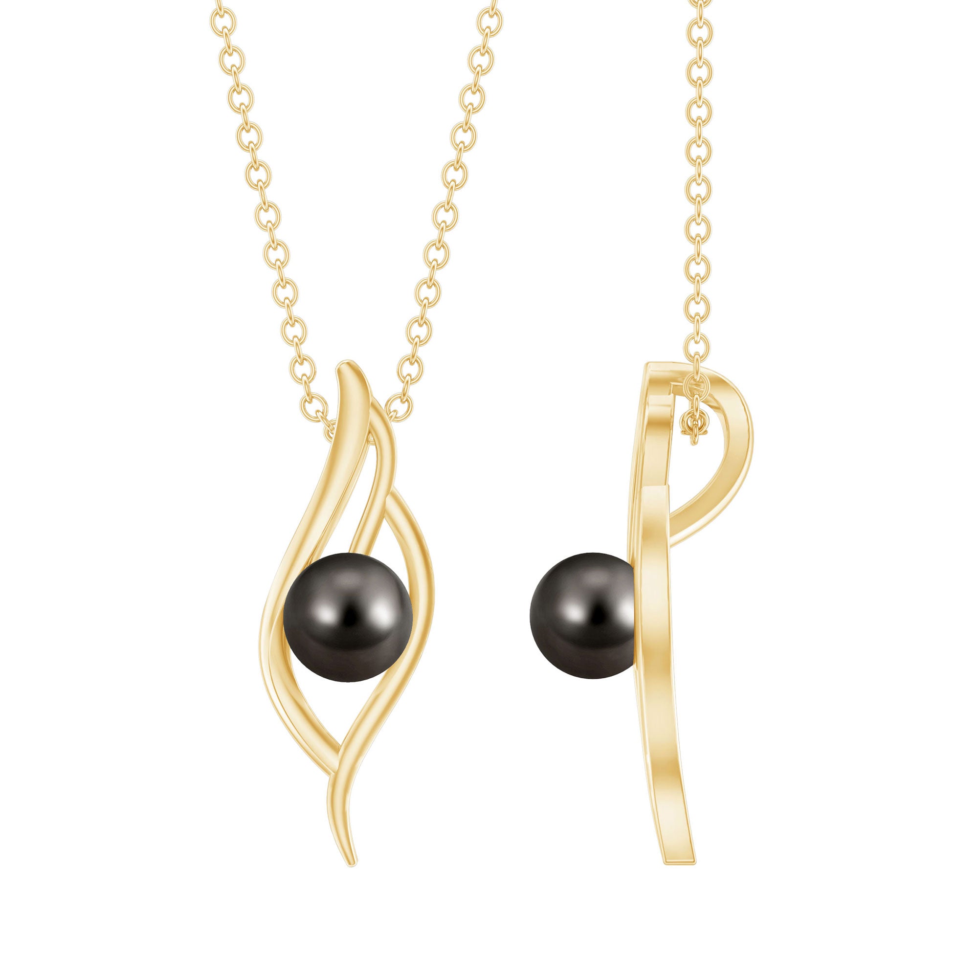 7.5 Carat Solitaire Black Pearl Leaf Pendant Necklace AAA - Rosec Jewels