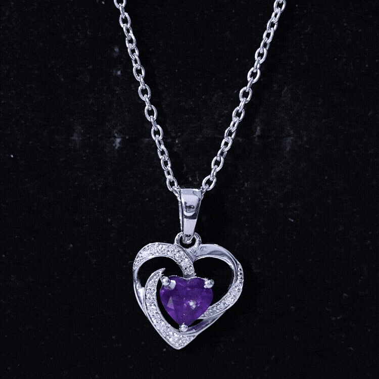 Natural 1 Carat Amethyst Heart Pendant Necklace with Diamond AAA - Rosec Jewels