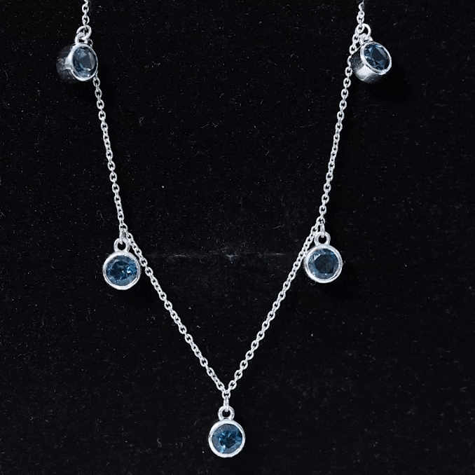 Real London Blue Topaz Station Necklace in Bezel Setting AAA - Rosec Jewels