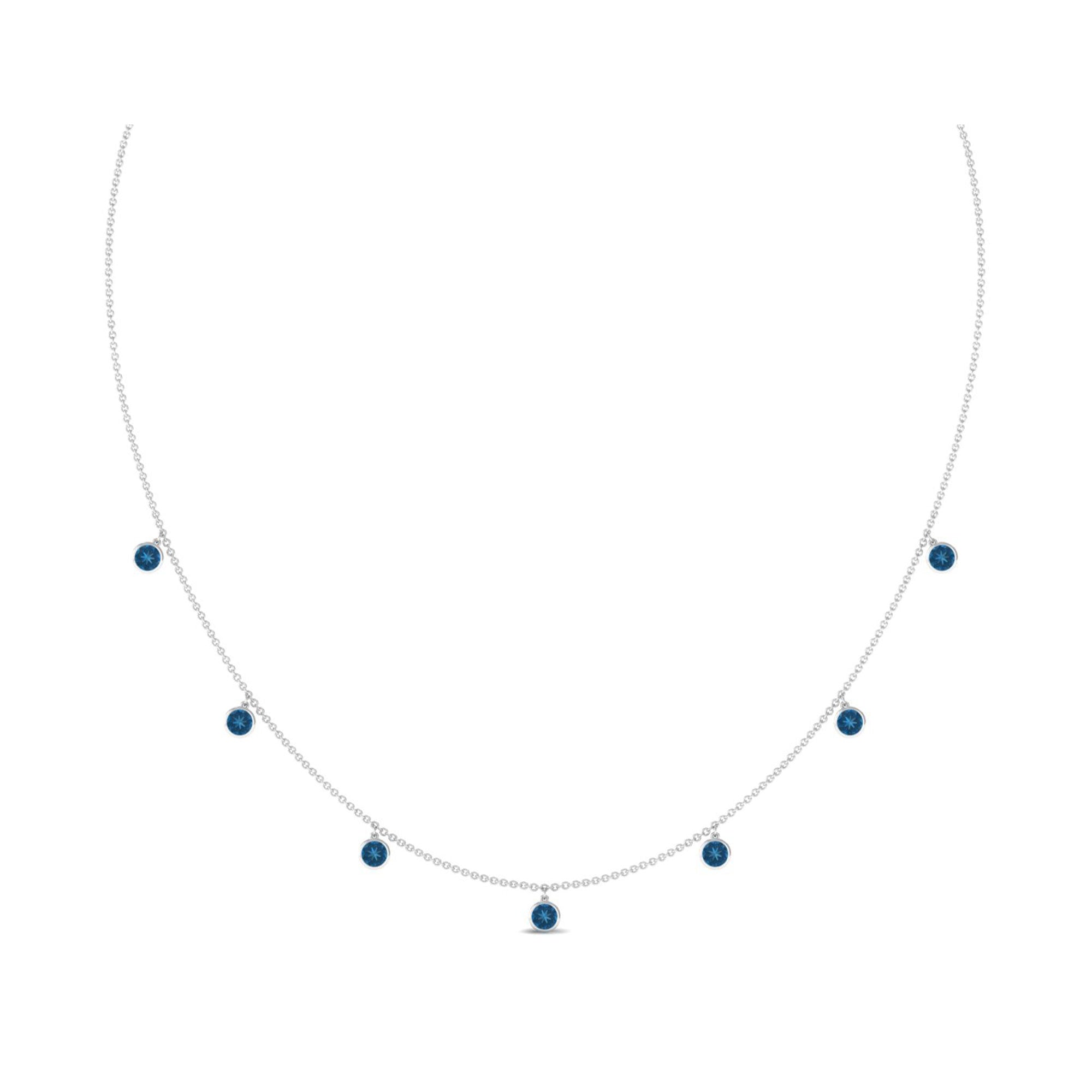 Real London Blue Topaz Station Necklace in Bezel Setting AAA - Rosec Jewels
