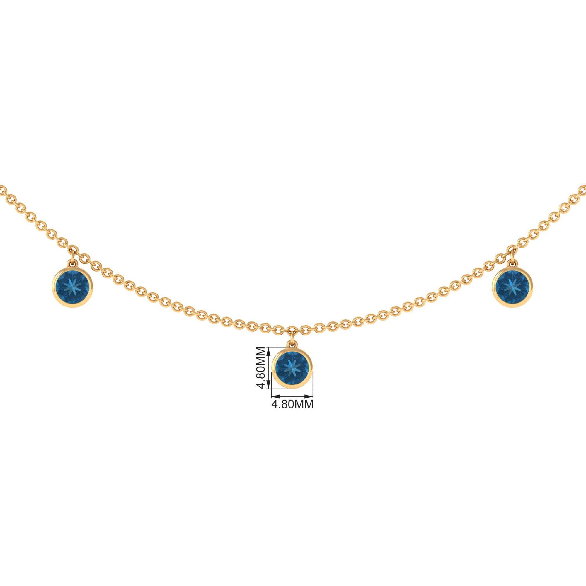 Real London Blue Topaz Station Necklace in Bezel Setting AAA - Rosec Jewels