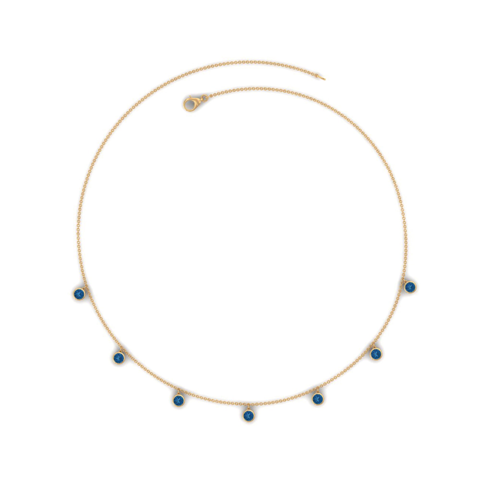 Real London Blue Topaz Station Necklace in Bezel Setting AAA - Rosec Jewels