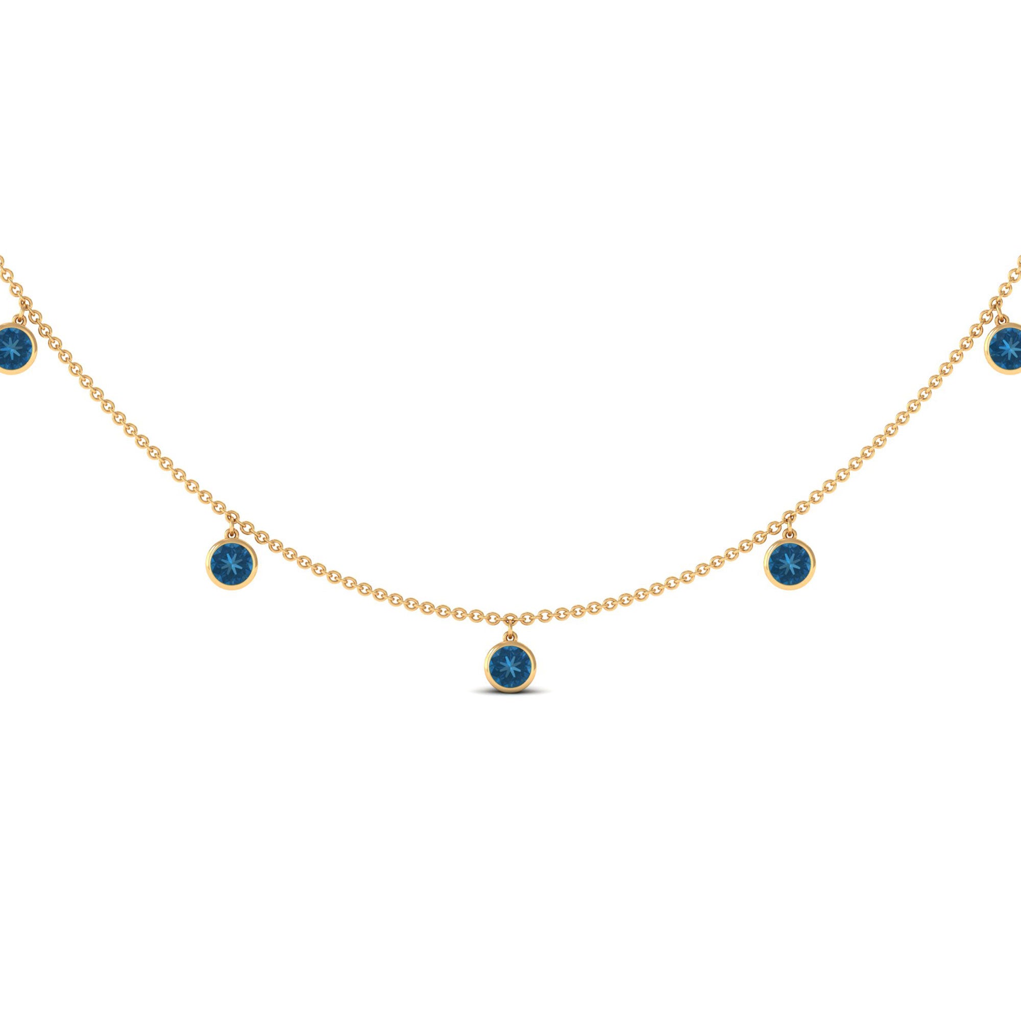 Real London Blue Topaz Station Necklace in Bezel Setting AAA - Rosec Jewels
