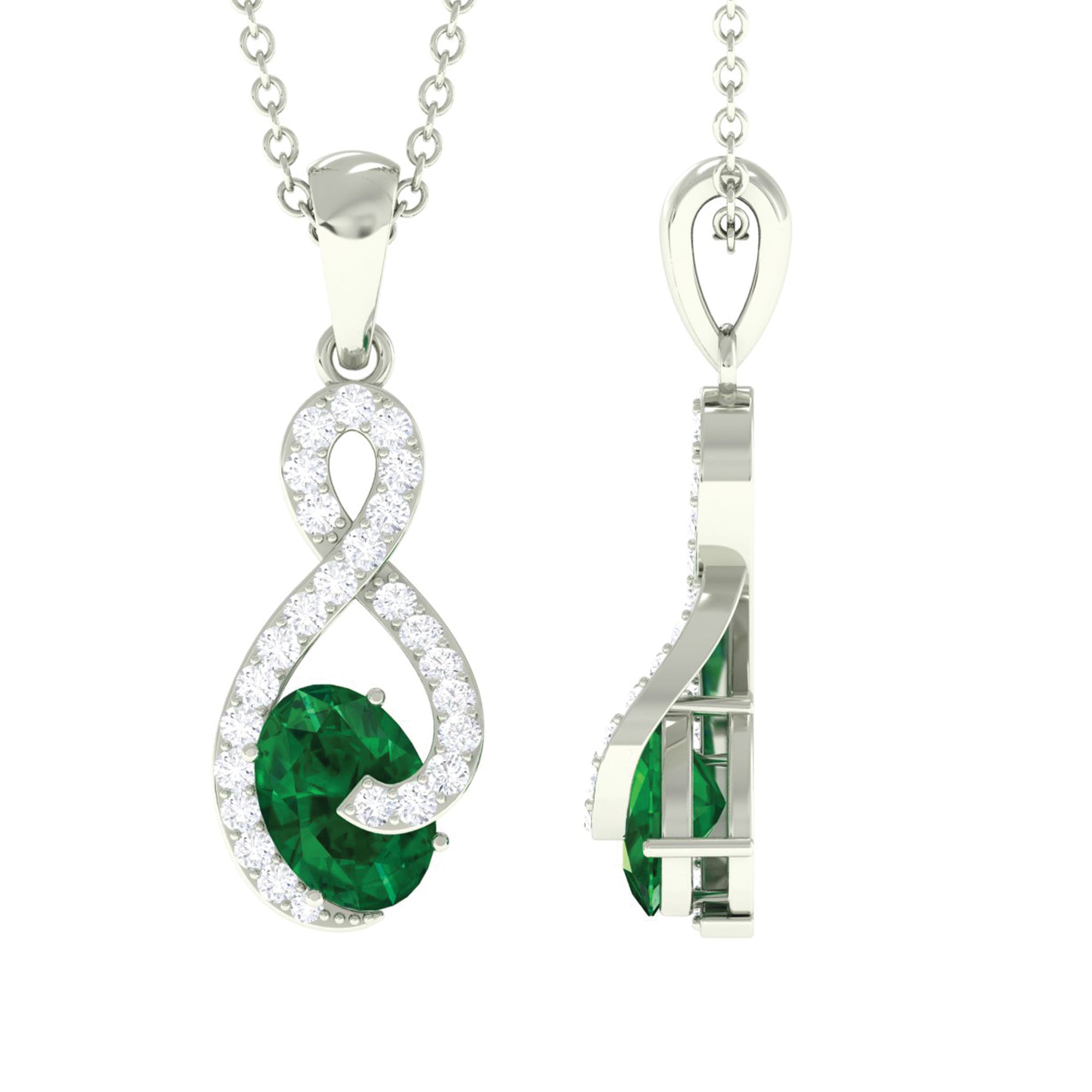 Natural 0.7 Carat Emerald Infinity Pendant Necklace with Diamond AAA - Rosec Jewels