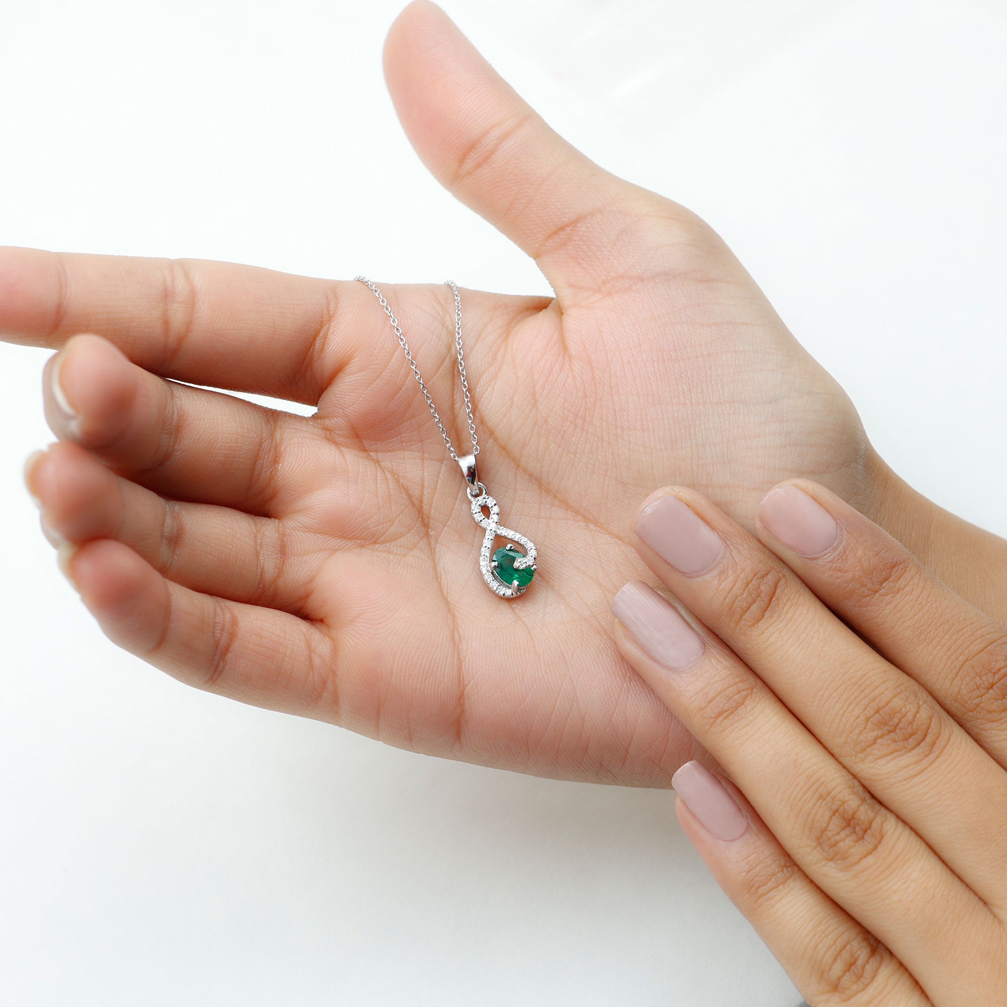 Natural 0.7 Carat Emerald Infinity Pendant Necklace with Diamond AAA - Rosec Jewels