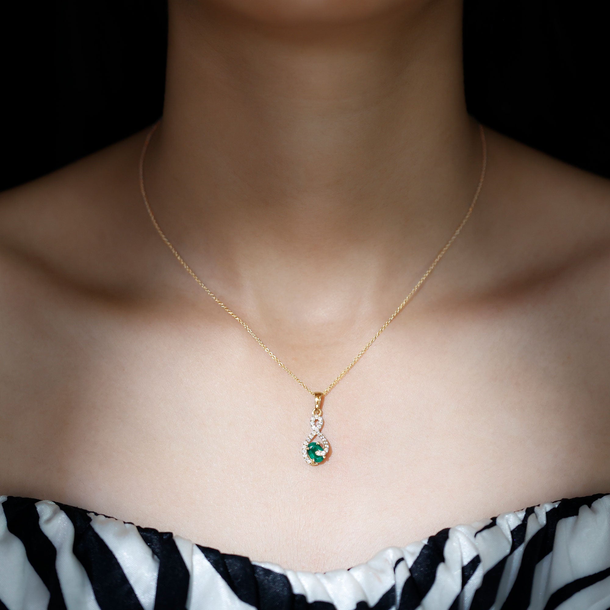Natural 0.7 Carat Emerald Infinity Pendant Necklace with Diamond AAA - Rosec Jewels
