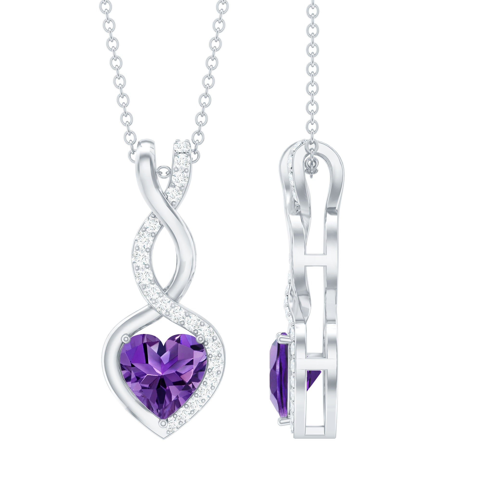 Certified Amethyst and Moissanite Infinity Heart Necklace