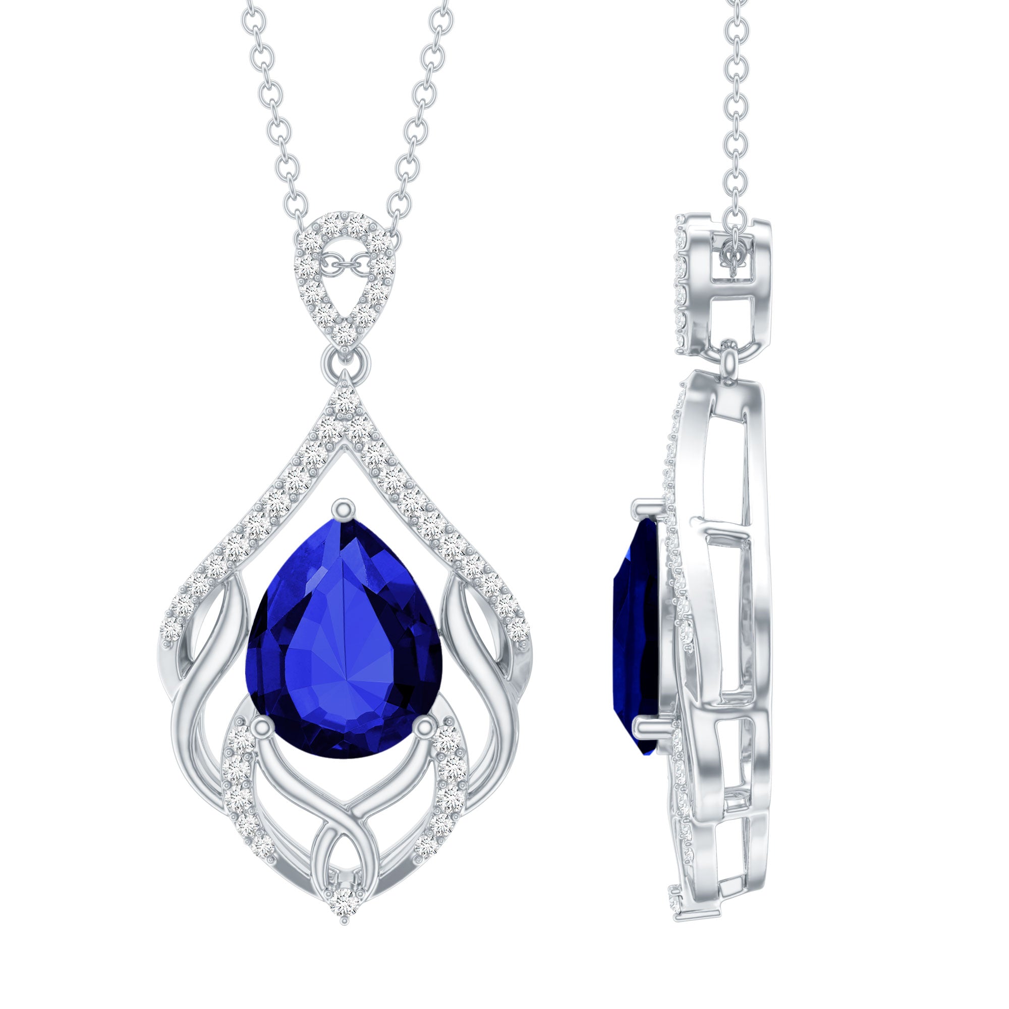 Lab Grown Blue Sapphire Designer Bridal Necklace with Diamond AAAA - Rosec Jewels