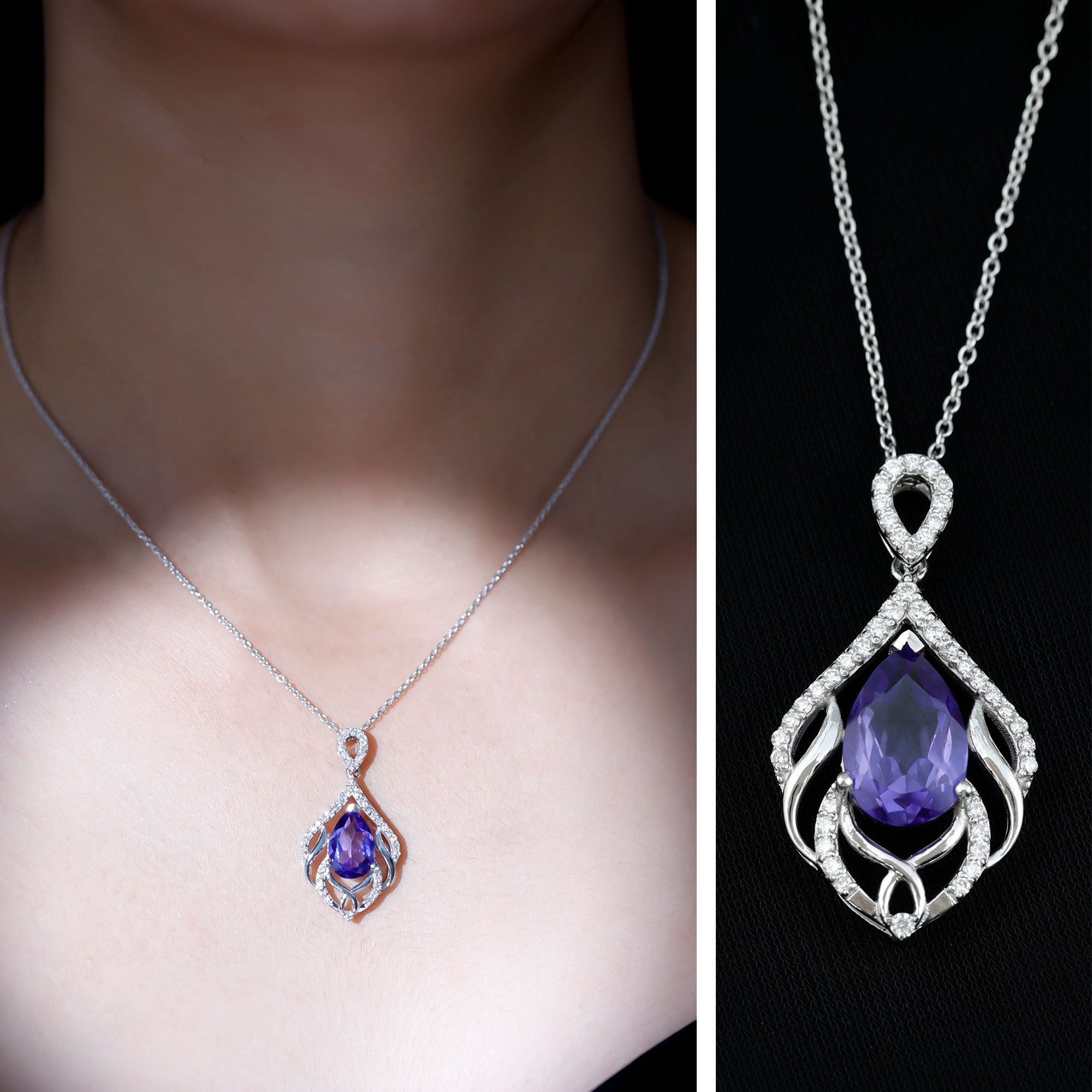 Lab Grown Blue Sapphire Designer Bridal Necklace with Diamond AAAA - Rosec Jewels