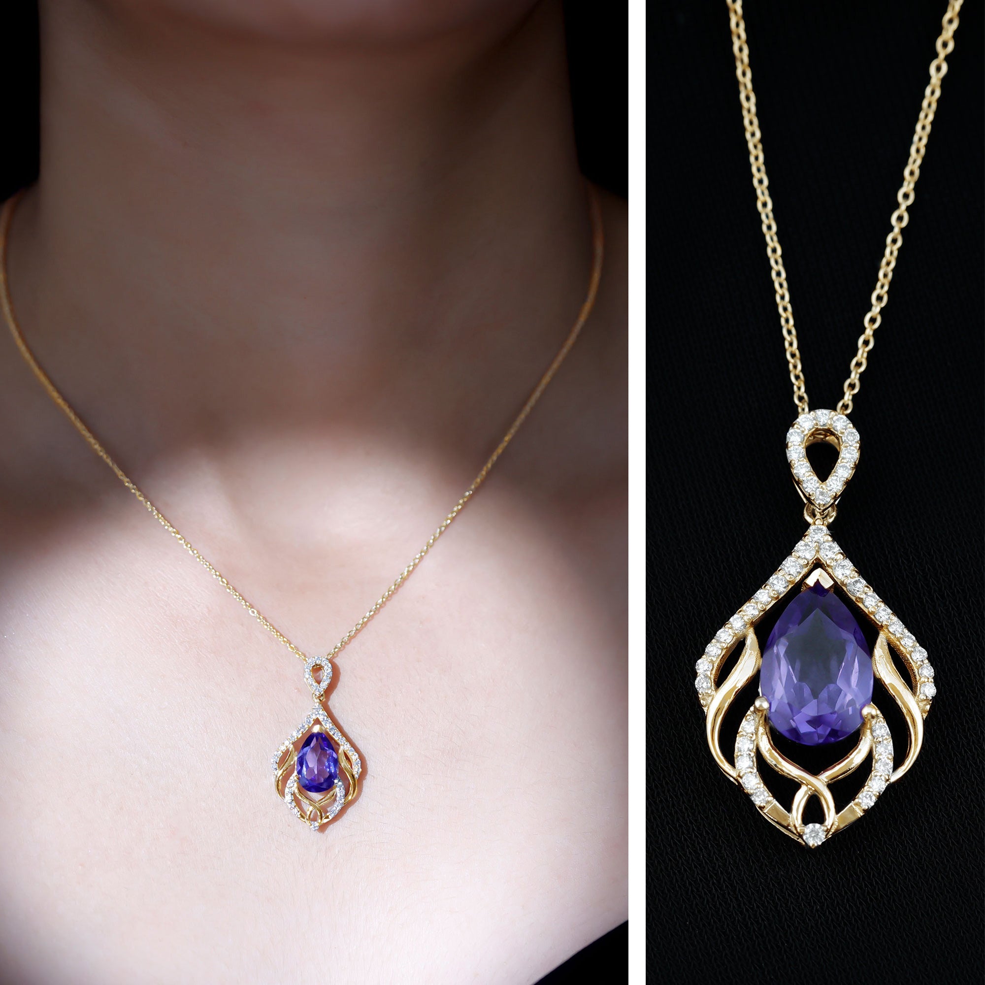 Lab Grown Blue Sapphire Designer Bridal Necklace with Diamond AAAA - Rosec Jewels