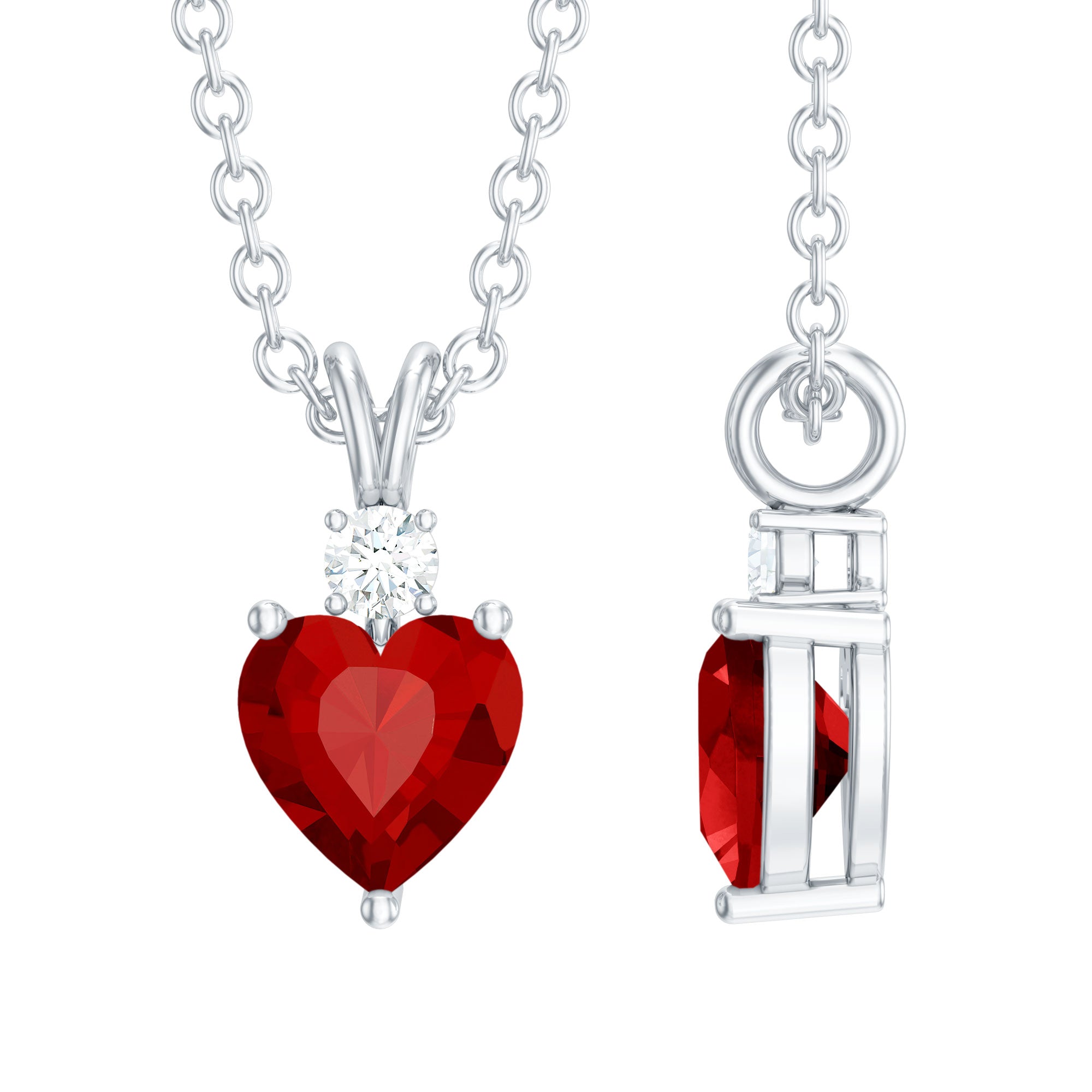 Certified Lab Grown Ruby Heart Pendant Necklace With Diamond