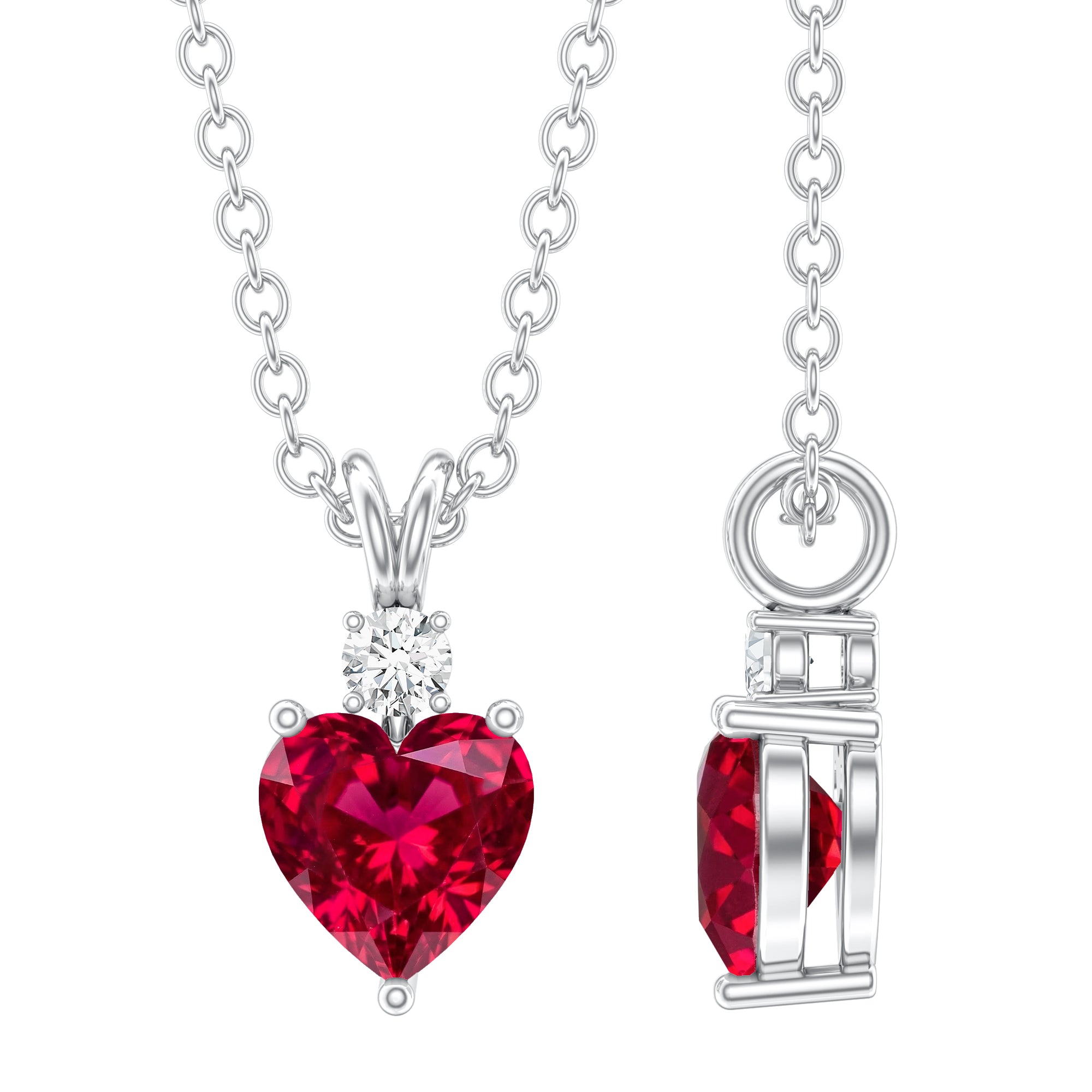 0.9 Carat Certified Lab Grown Ruby Heart Necklace with Diamond AAAA - Rosec Jewels