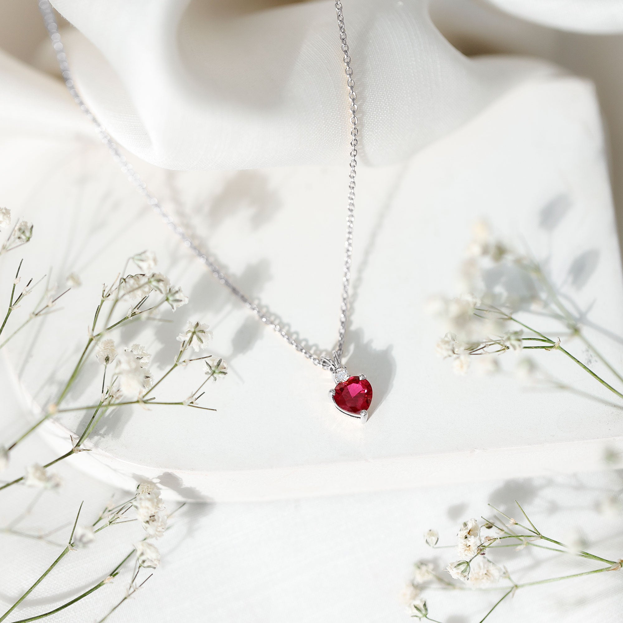 0.9 Carat Certified Lab Grown Ruby Heart Necklace with Diamond AAAA - Rosec Jewels