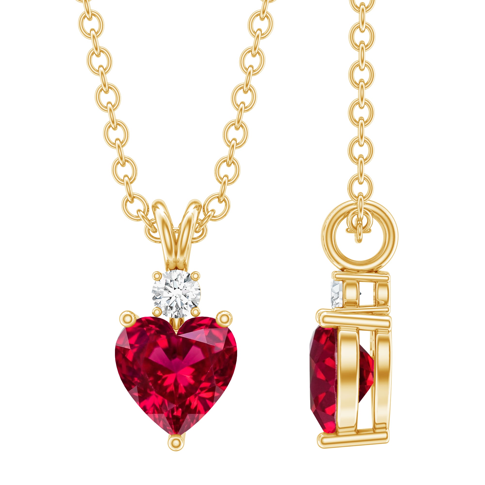 0.9 Carat Certified Lab Grown Ruby Heart Necklace with Diamond AAAA - Rosec Jewels