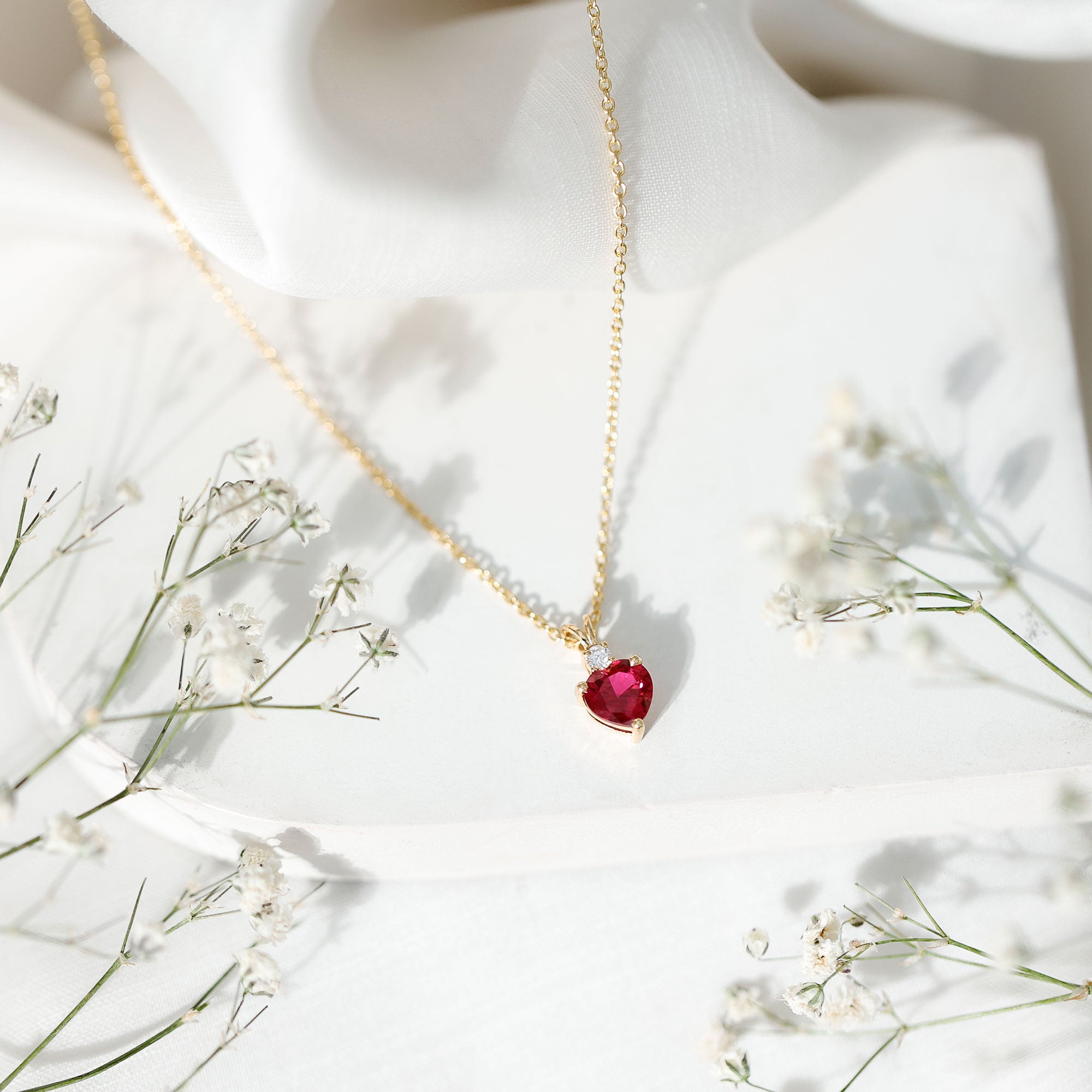 0.9 Carat Certified Lab Grown Ruby Heart Necklace with Diamond AAAA - Rosec Jewels