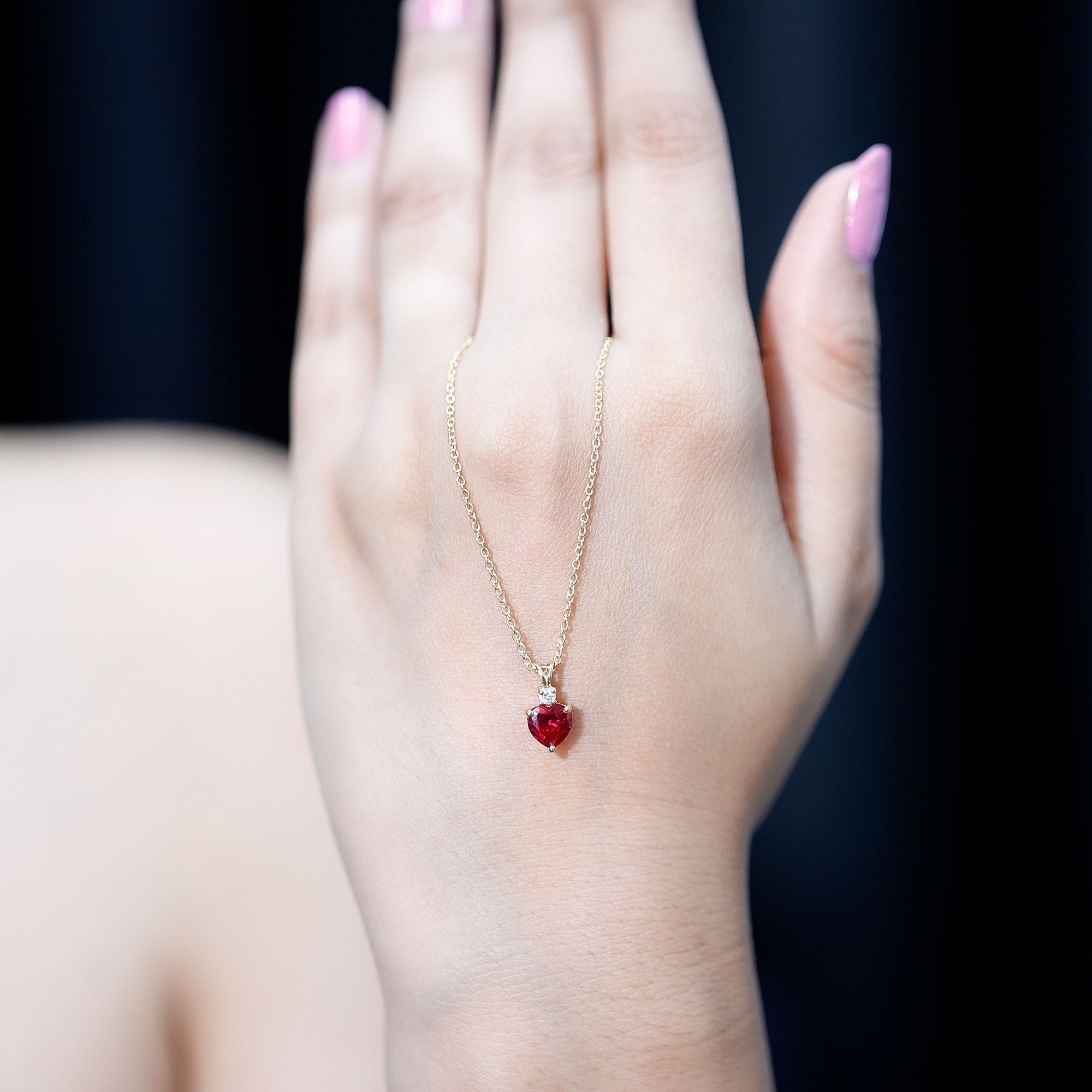 0.9 Carat Certified Lab Grown Ruby Heart Necklace with Diamond AAAA - Rosec Jewels
