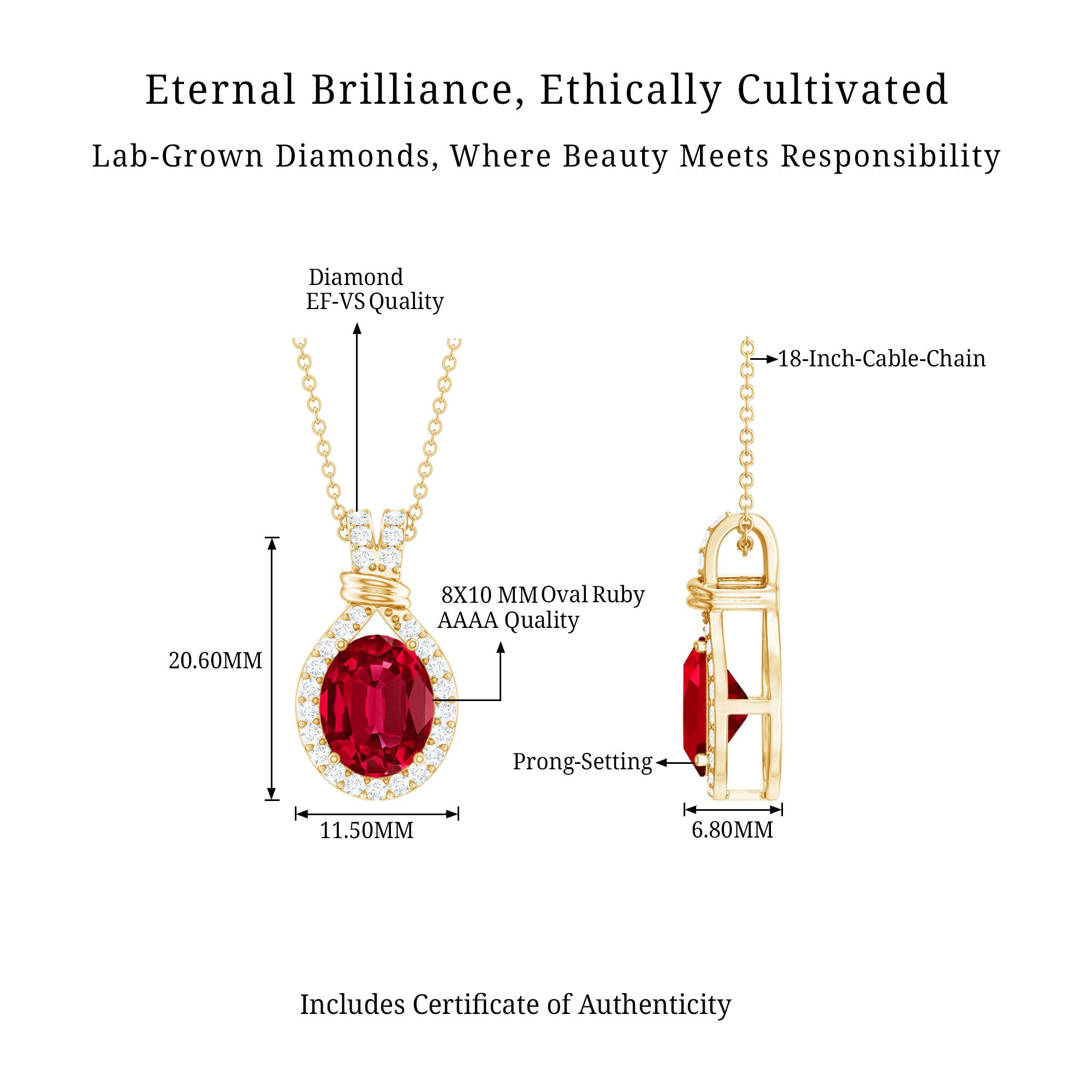 Classic Lab Grown Ruby Drop Pendant Necklace With Diamond Halo AAAA - Rosec Jewels
