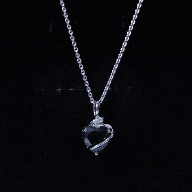 Certified 8 MM Lab Grown Black Diamond Heart Necklace AAAA ( Synthetic ) - Rosec Jewels