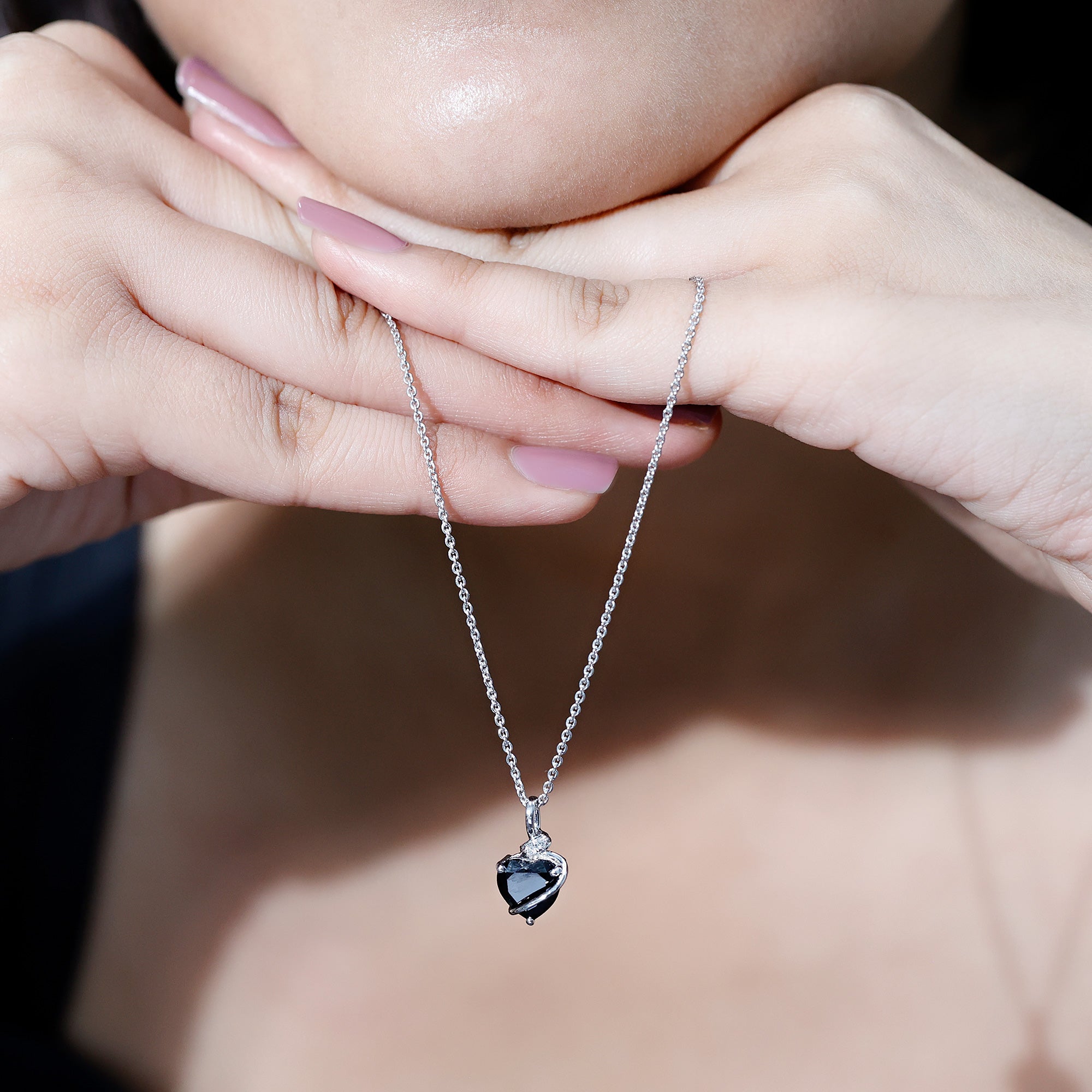 Certified 8 MM Lab Grown Black Diamond Heart Necklace AAAA ( Synthetic ) - Rosec Jewels