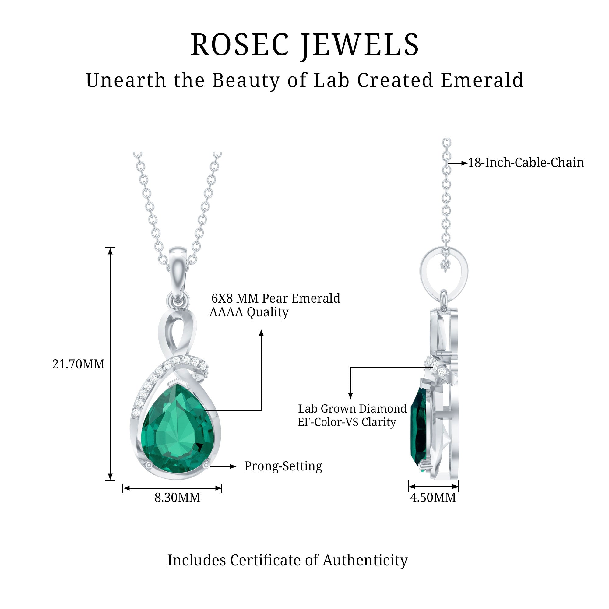 Certified Lab Grown Emerald Designer Necklace with Diamond AAAA - Rosec Jewels