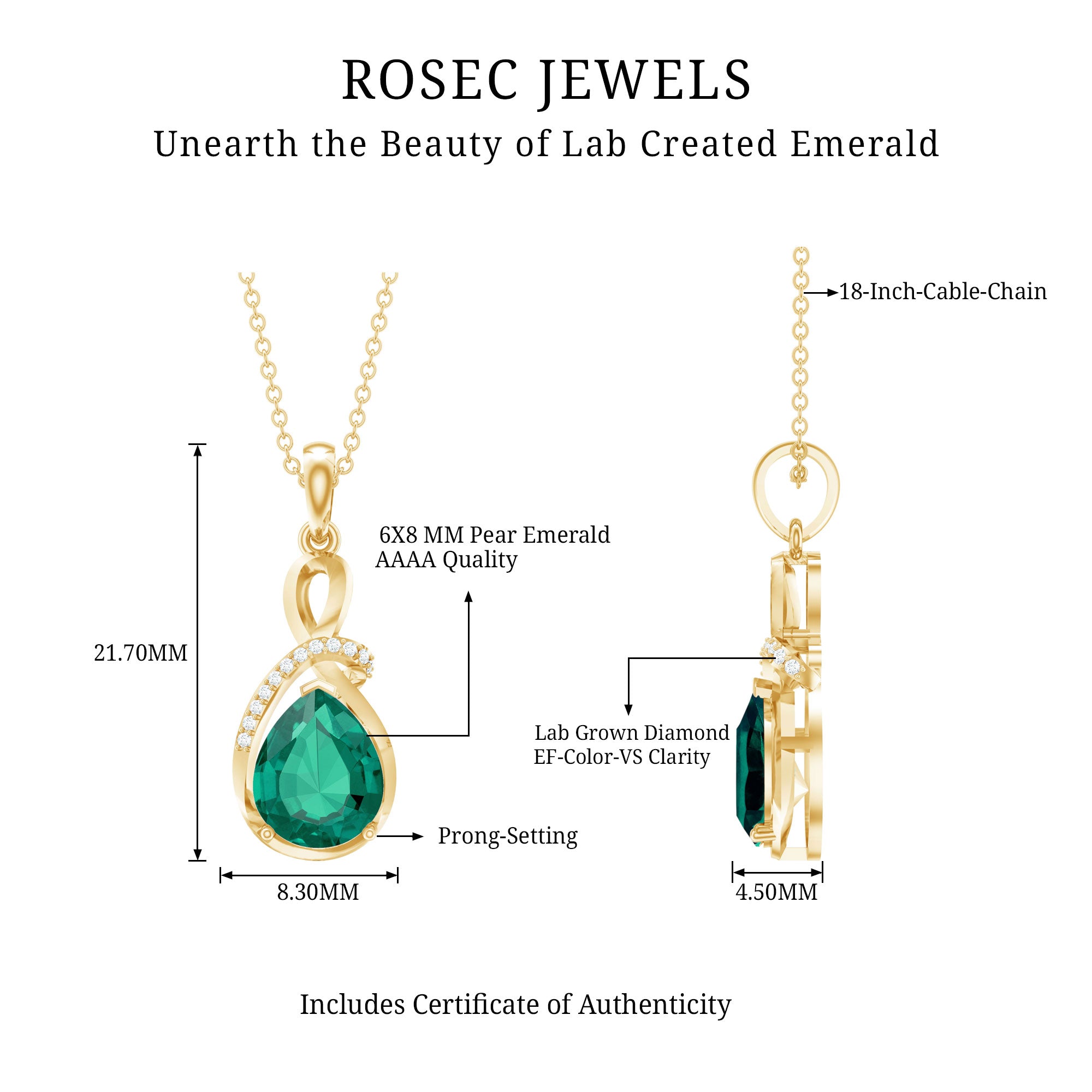 Certified Lab Grown Emerald Designer Necklace with Diamond AAAA - Rosec Jewels