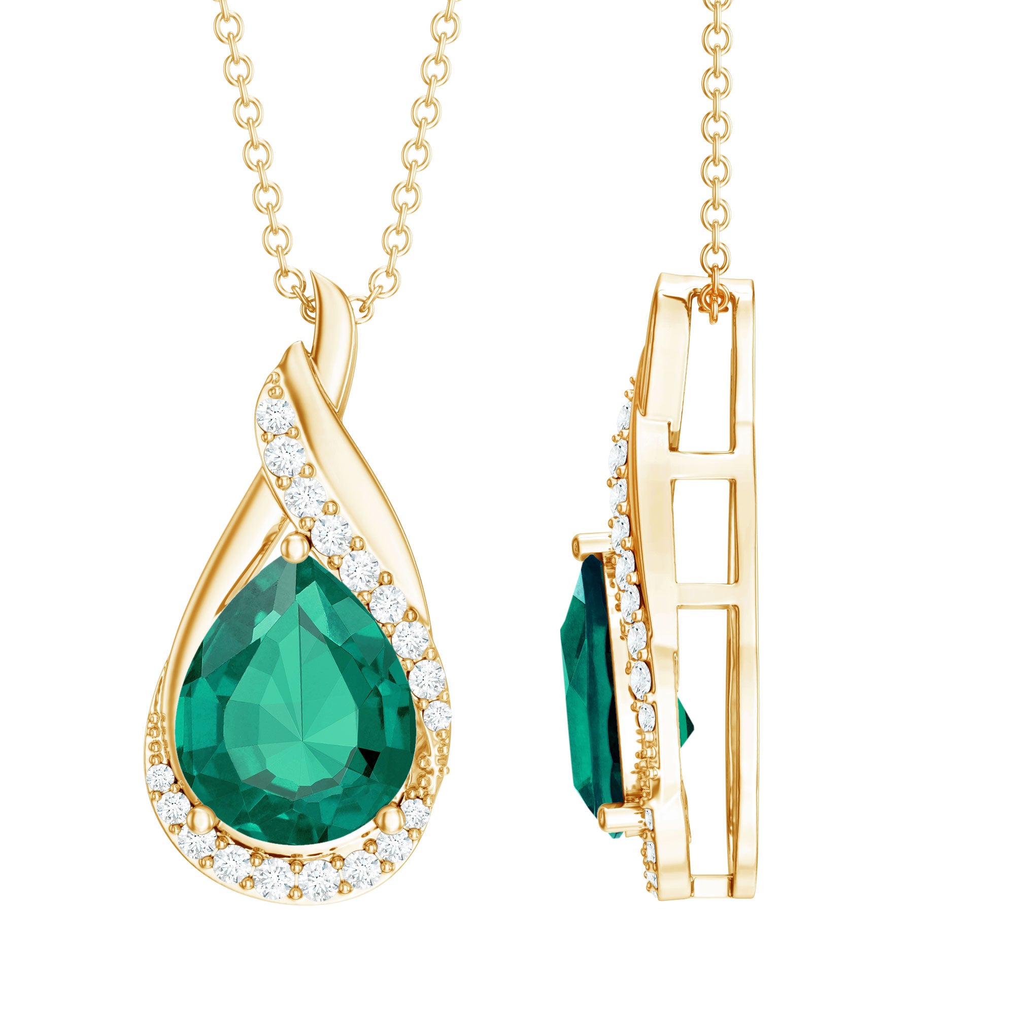 Lab Grown Emerald Vintage Inspired Necklace with Diamond AAAA - Rosec Jewels