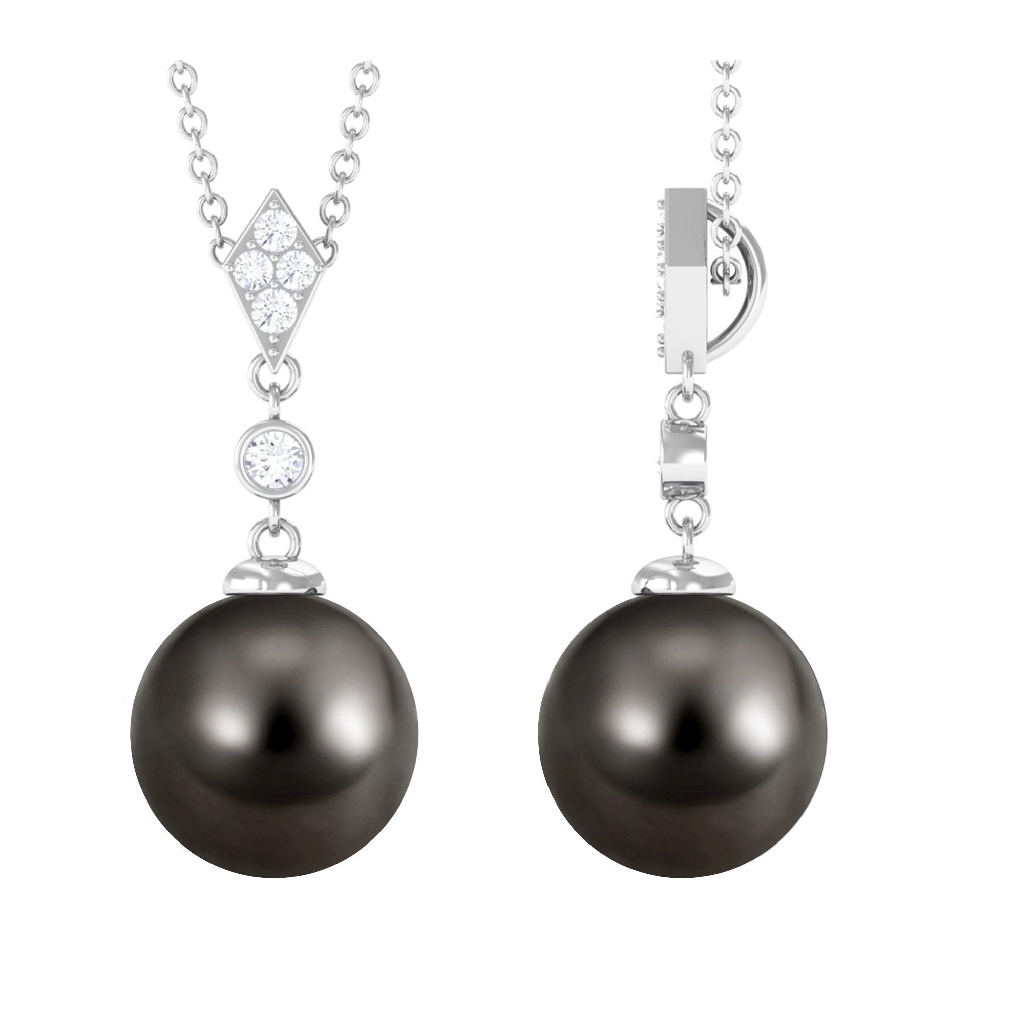 8 Carat Natural Tahitian Black Pearl Dangle Pendant with Diamond AAA - Rosec Jewels