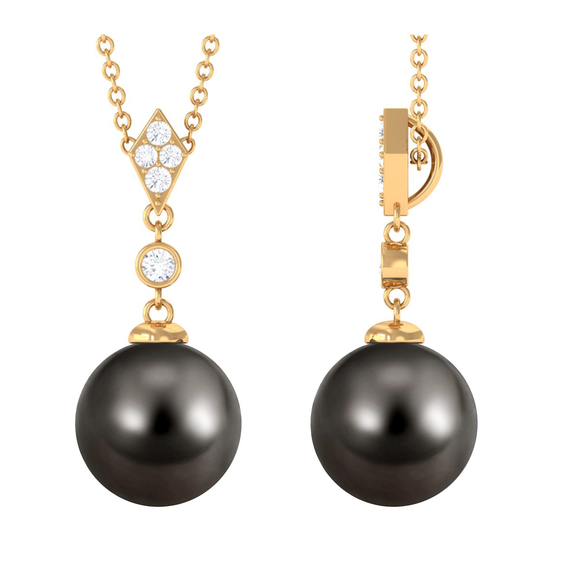 8 Carat Natural Tahitian Black Pearl Dangle Pendant with Diamond AAA - Rosec Jewels