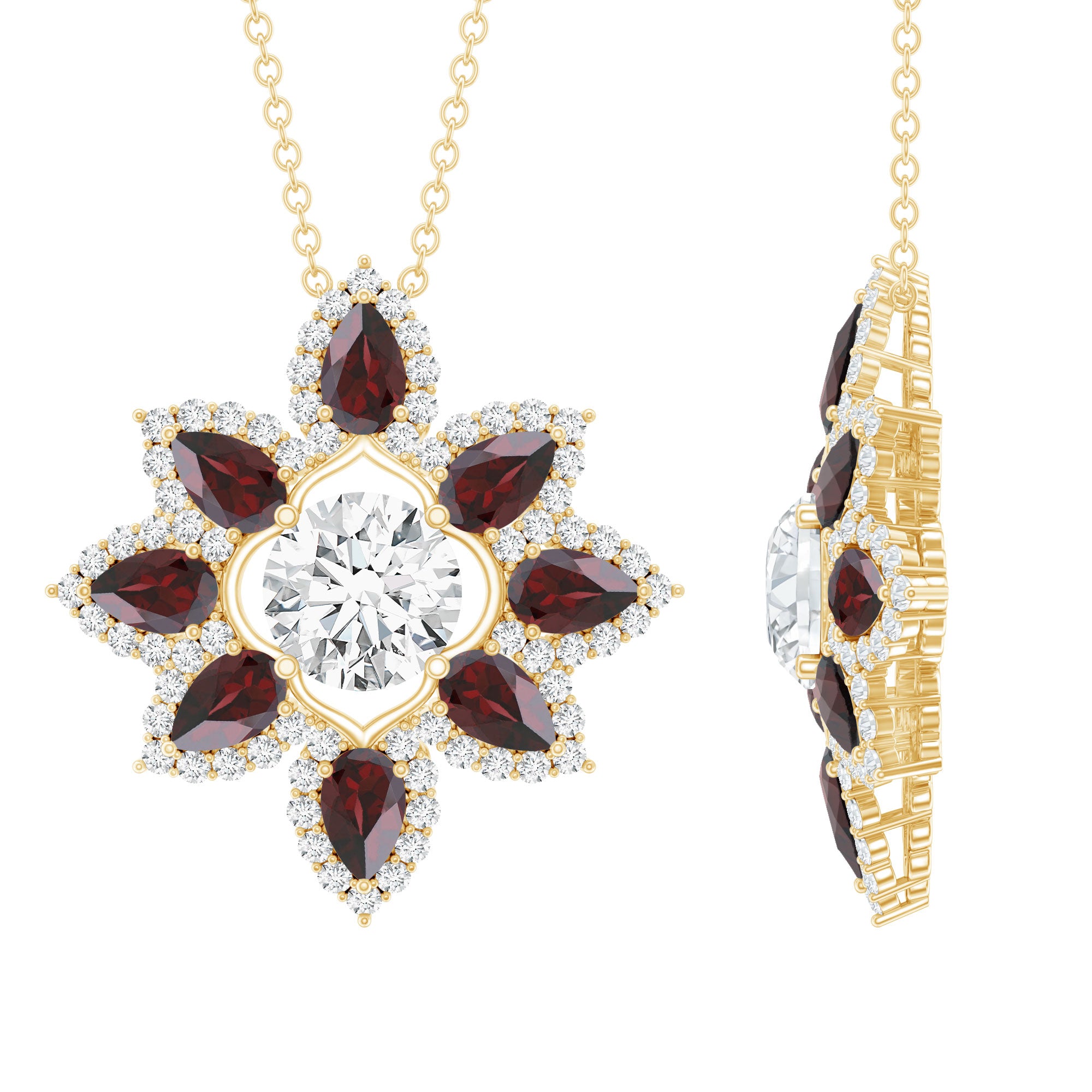 Certified Lab Grown Diamond Flower Pendant With Garnet Lab - ( EF-VS ) - Rosec Jewels