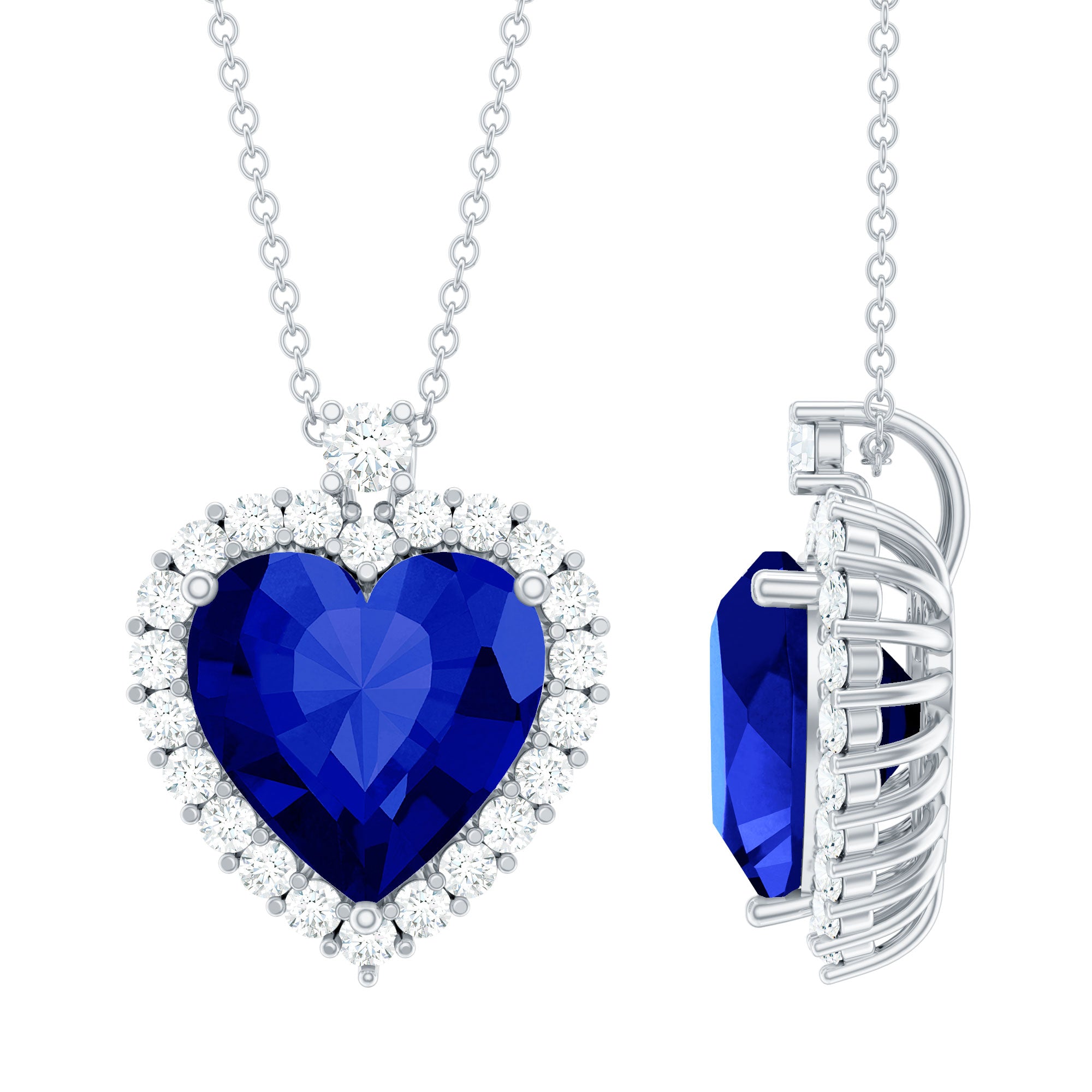 Lab Grown Blue Sapphire Heart of the Ocean Necklace AAAA - Rosec Jewels