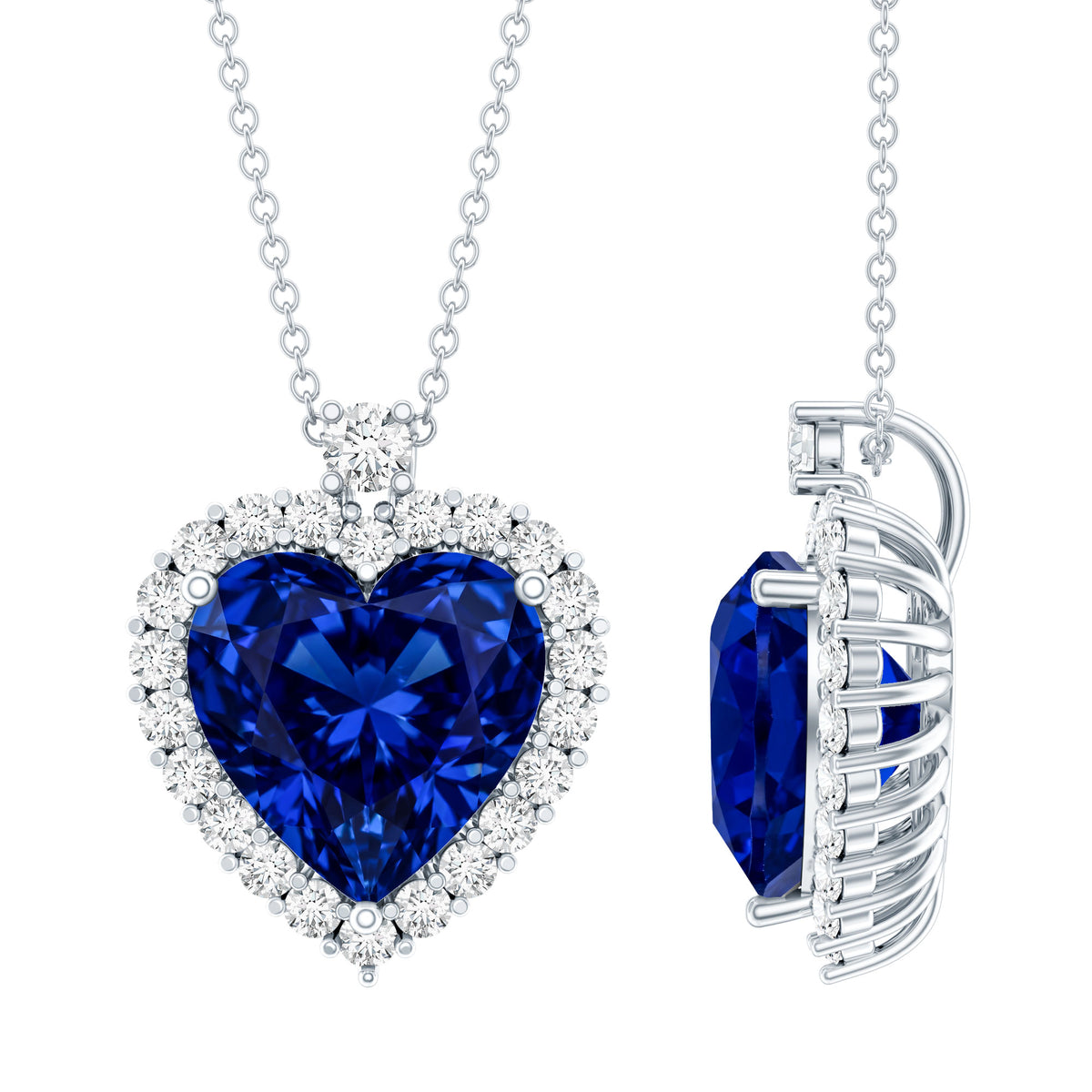 Lab Grown Blue Sapphire Heart of the Ocean Necklace AAAA - Rosec Jewels