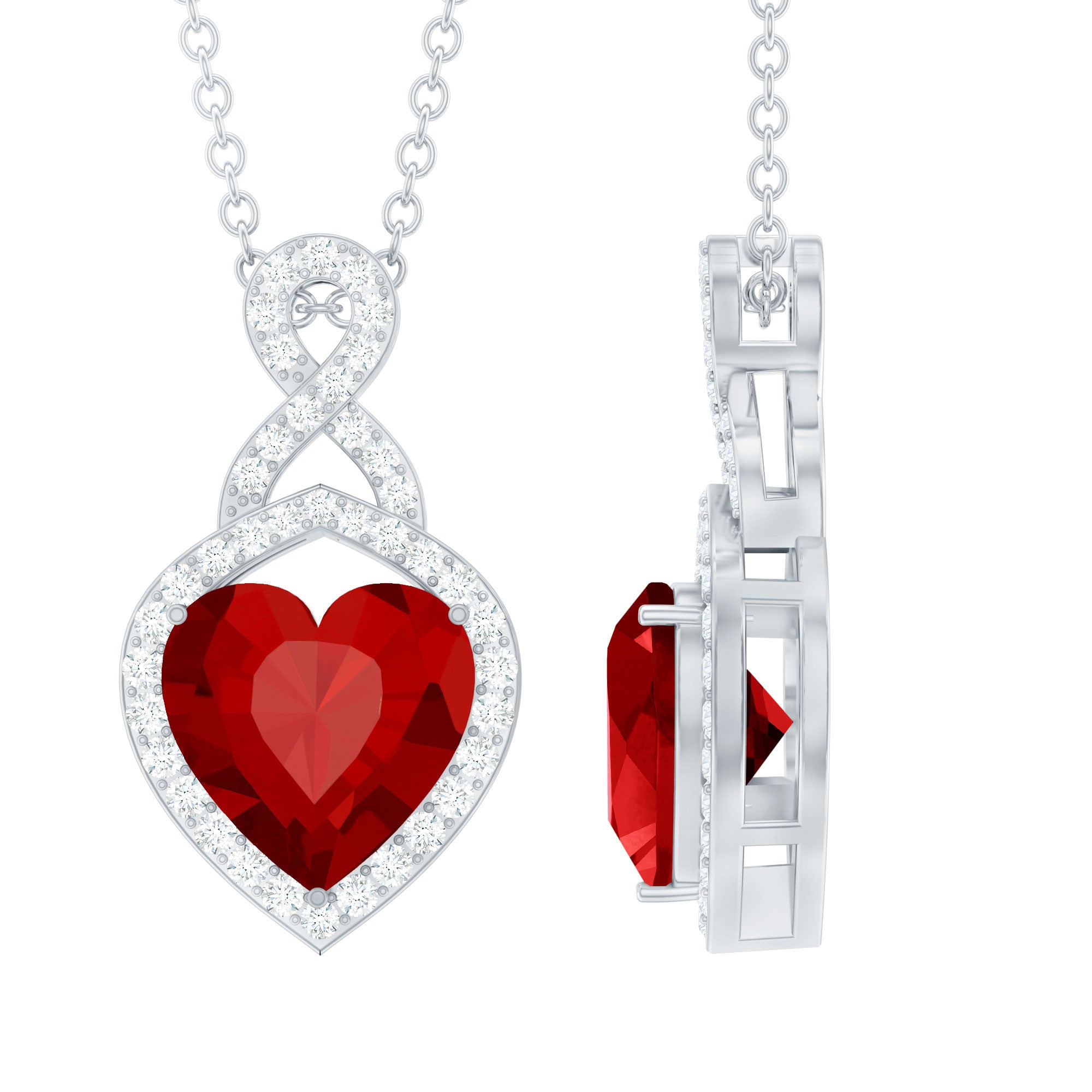 Certified Lab Created Ruby Heart Infinity Necklace With Chain
