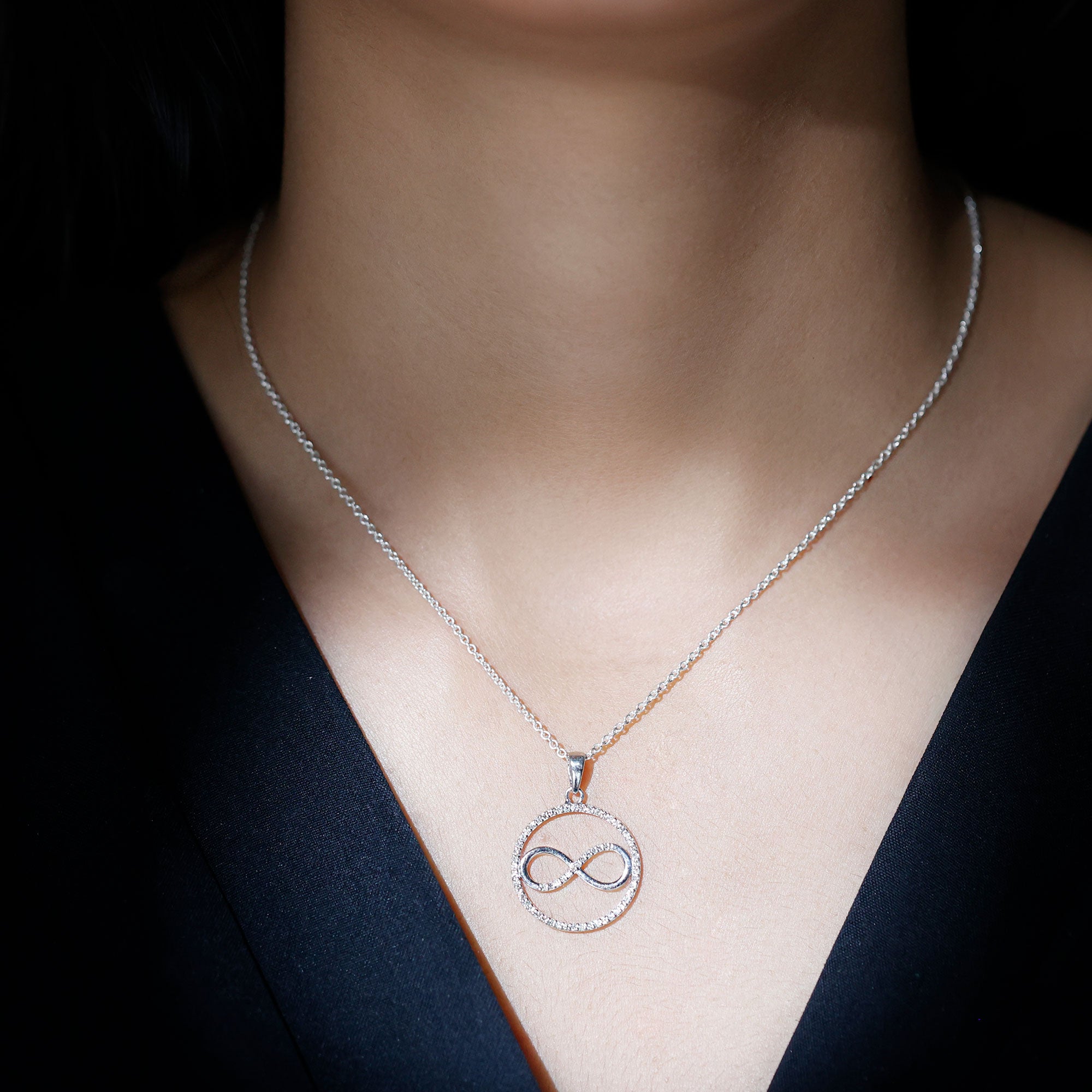 Diamonds Infinity Eternity Pendant Necklace Natural - ( HI-SI ) - Rosec Jewels