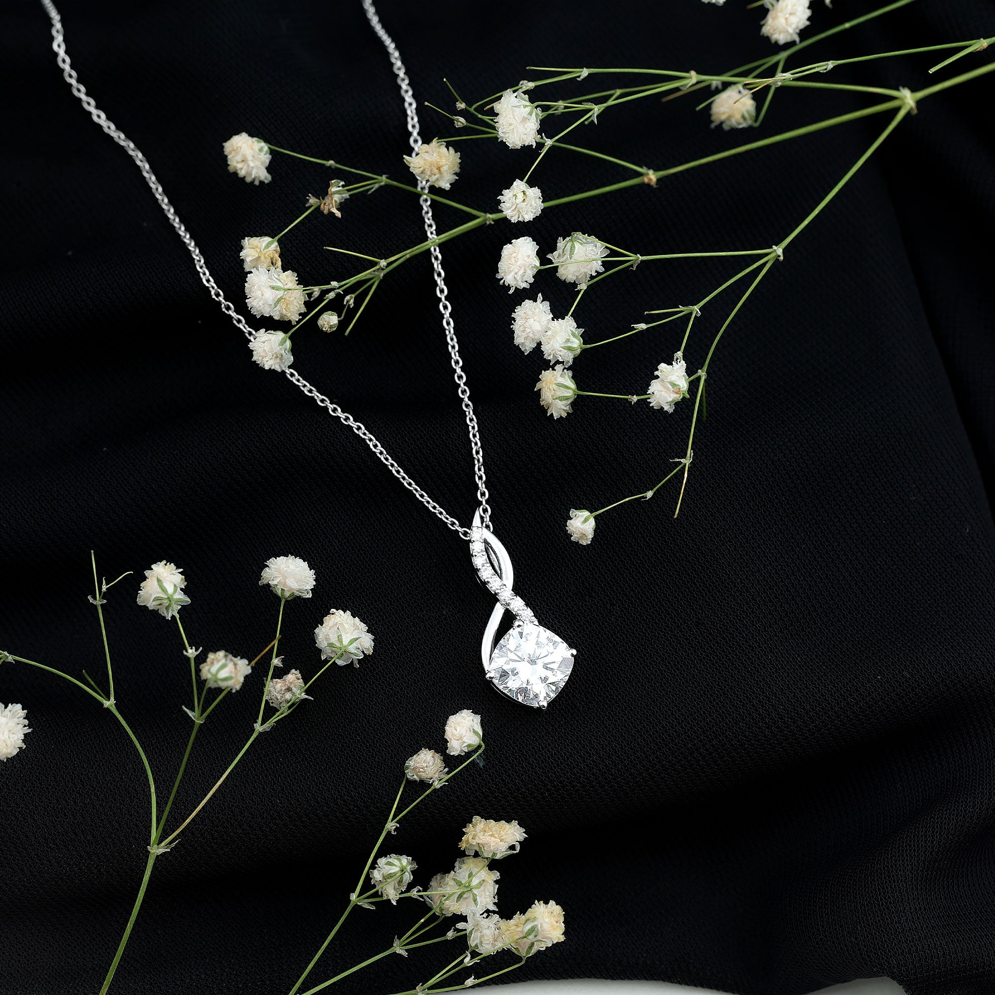 Cushion Cut Moissanite Infinity Promise Necklace With Chain D-VS1 - Rosec Jewels