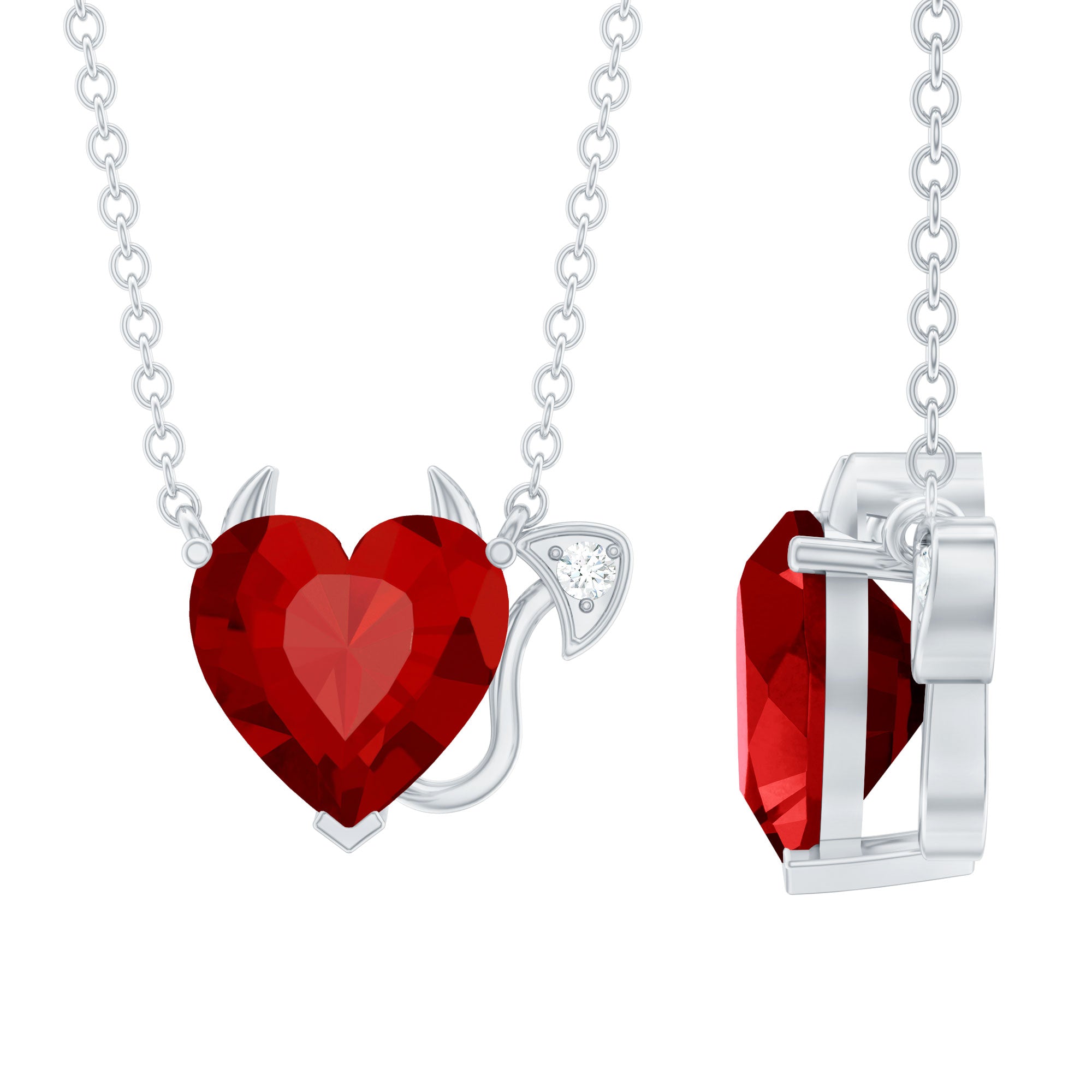 Lab Grown Ruby Devil Heart Necklace with Chain