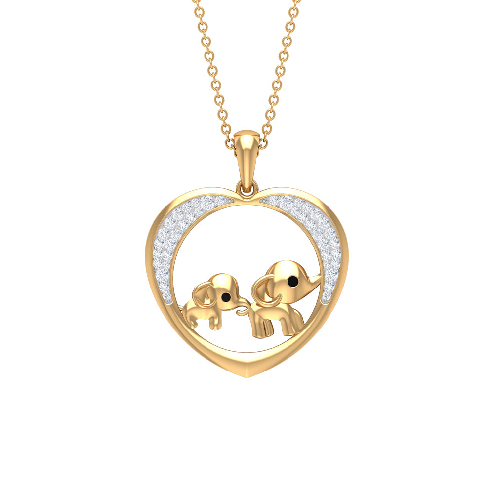 Rosec Jewels-Diamond and Gold Heart Elephant Pendant Necklace