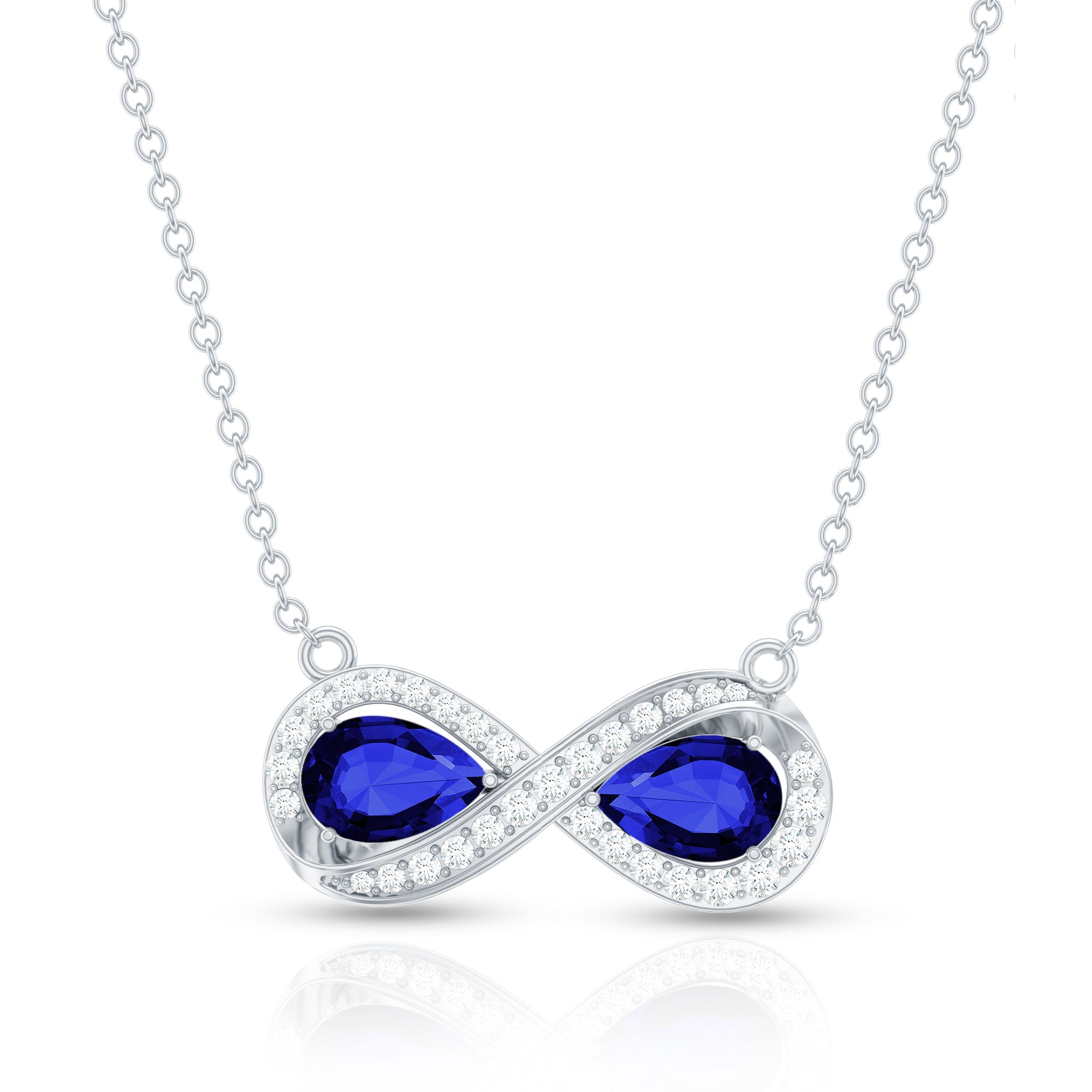Lab Grown Blue Sapphire Infinity Necklace With Diamond Accent AAAA - Rosec Jewels
