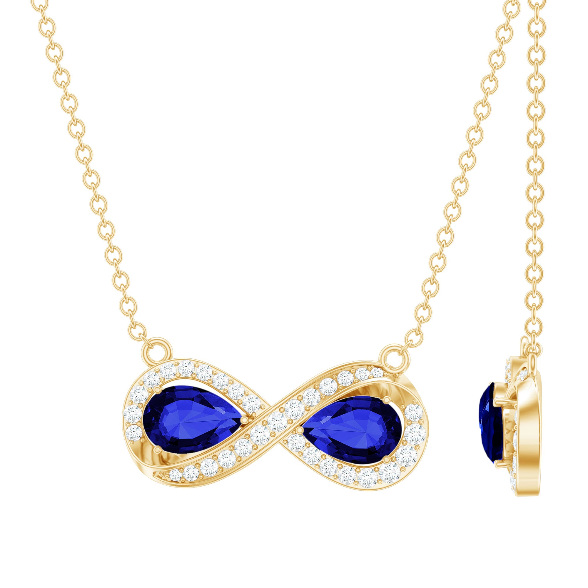 Lab Grown Blue Sapphire Infinity Necklace With Diamond Accent AAAA - Rosec Jewels
