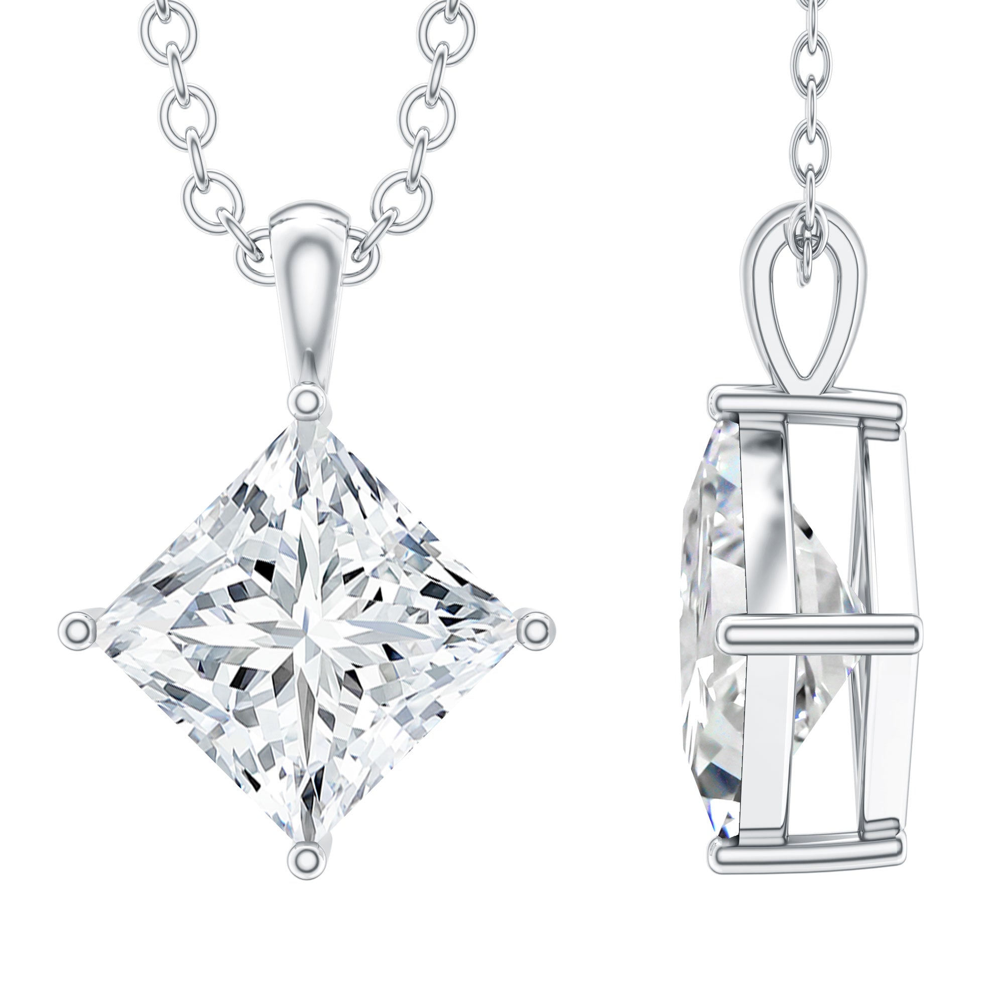 3 CT Princess Cut Moissanite Solitaire Pendant Necklace For Women D-VS1 - Rosec Jewels