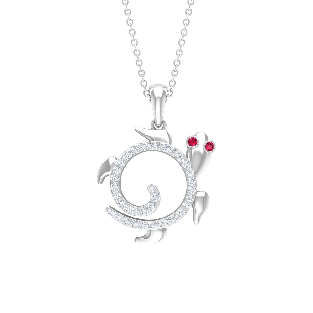 Ruby and Diamond Turtle Necklace With Chain AAA - Rosec Jewels