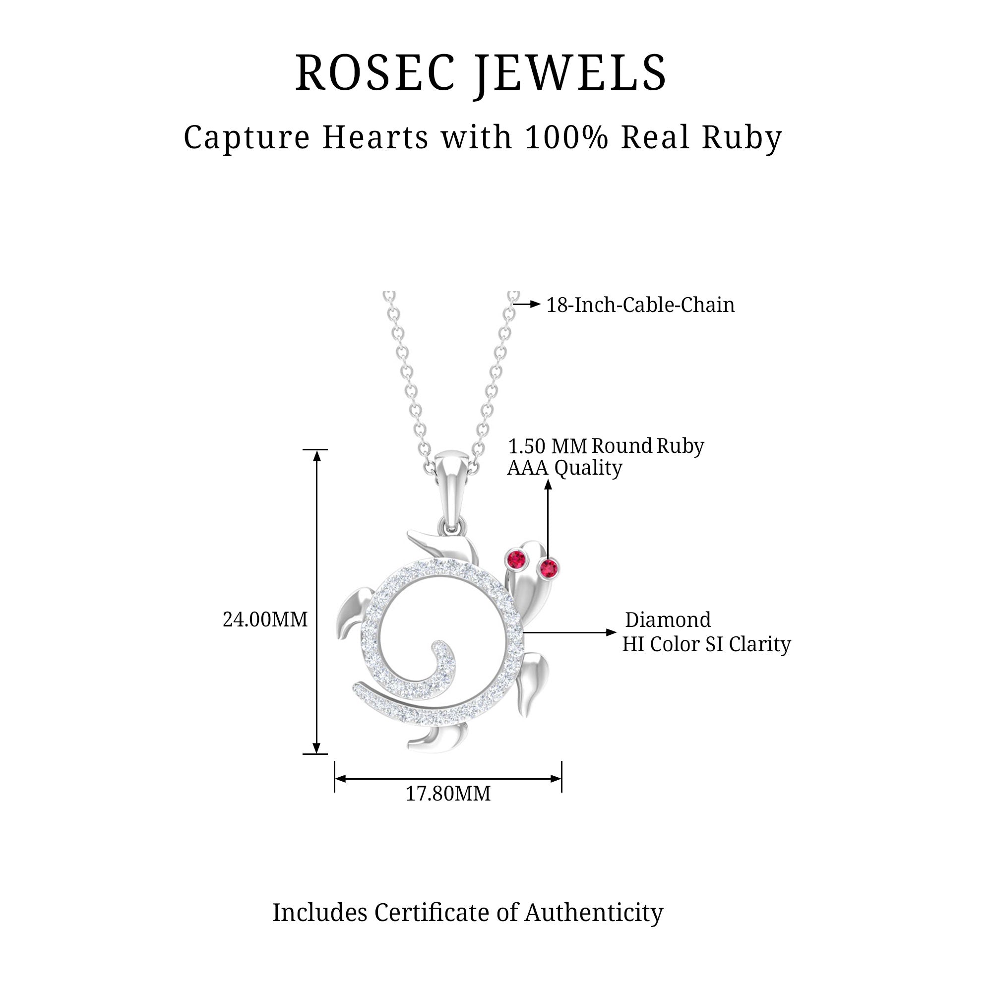 Ruby and Diamond Turtle Necklace With Chain AAA - Rosec Jewels
