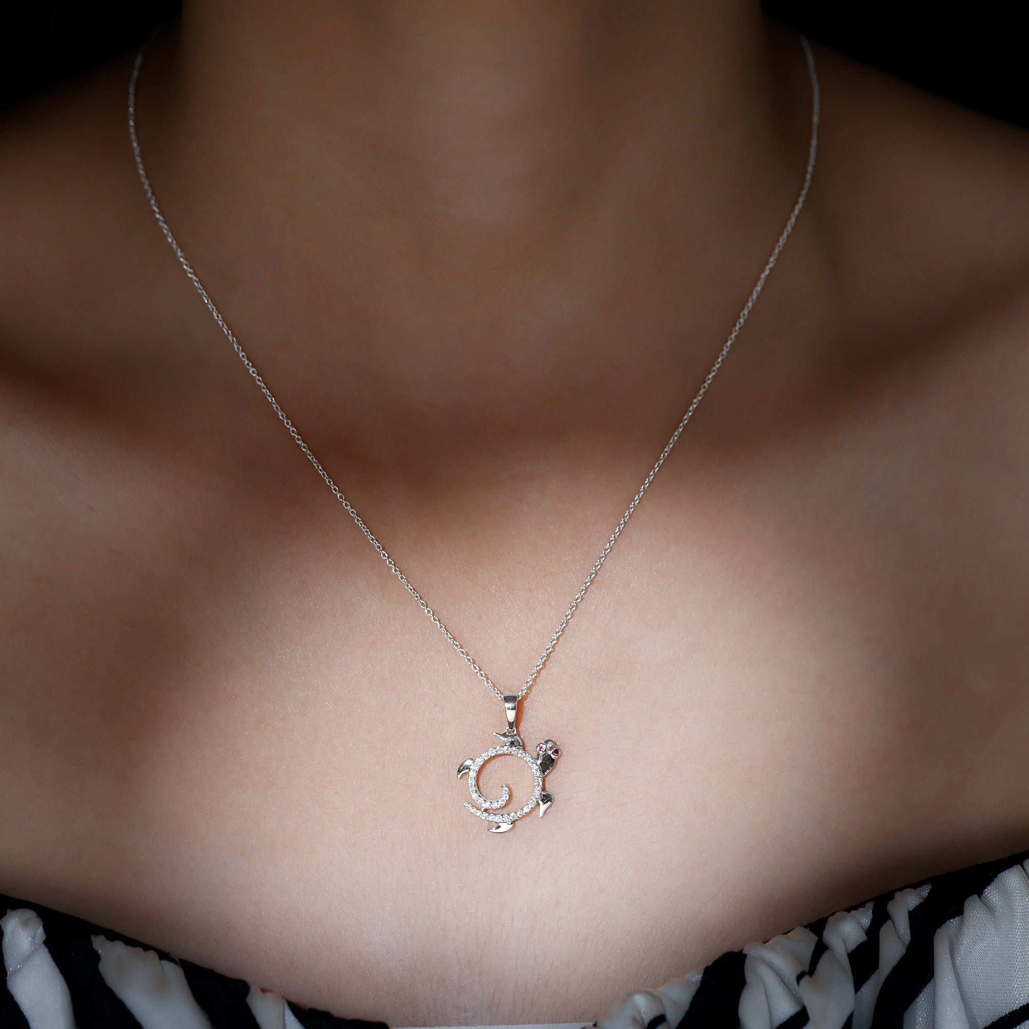 Ruby and Diamond Turtle Necklace With Chain AAA - Rosec Jewels
