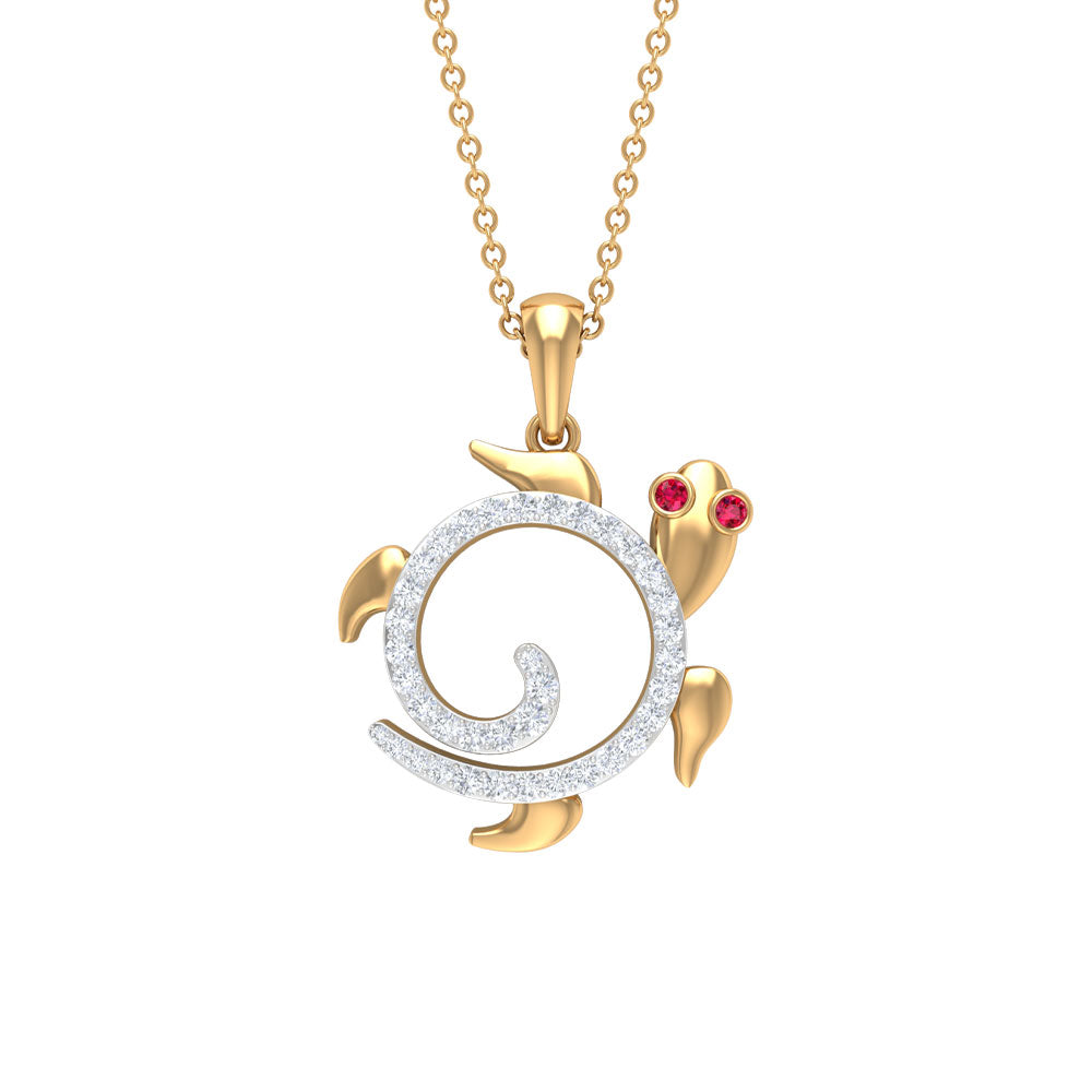 Ruby and Diamond Turtle Necklace With Chain AAA - Rosec Jewels