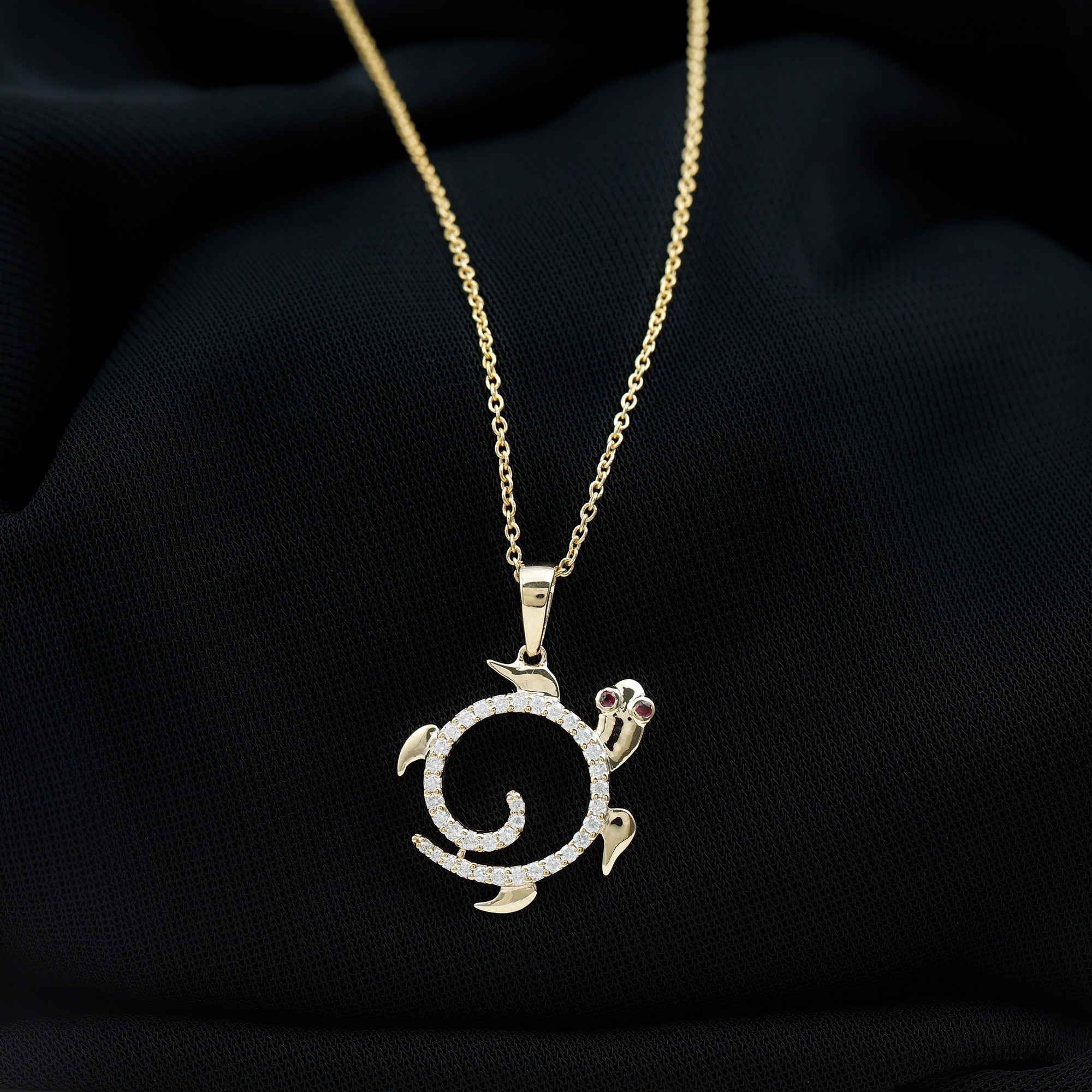 Ruby and Diamond Turtle Necklace With Chain AAA - Rosec Jewels