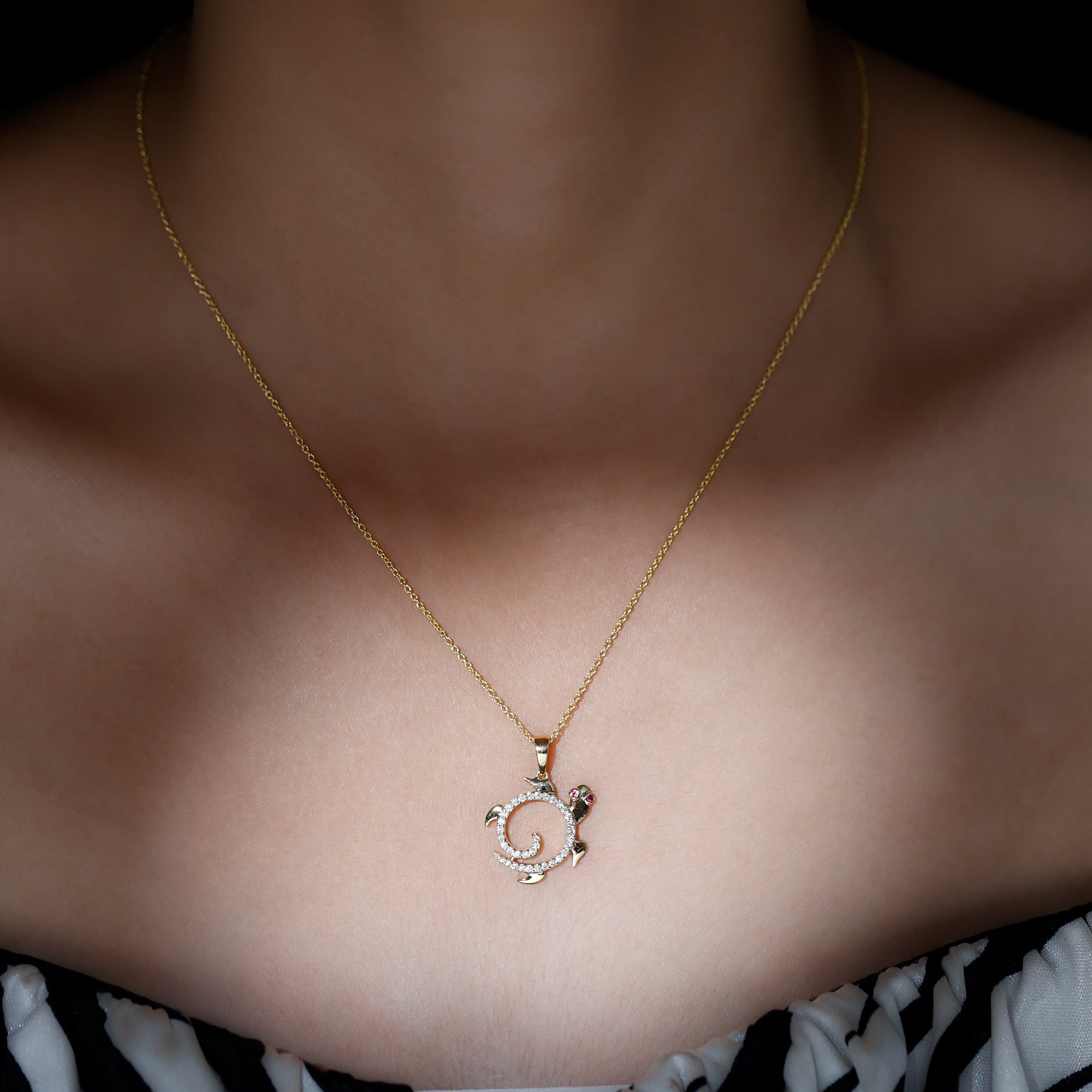Ruby and Diamond Turtle Necklace With Chain AAA - Rosec Jewels