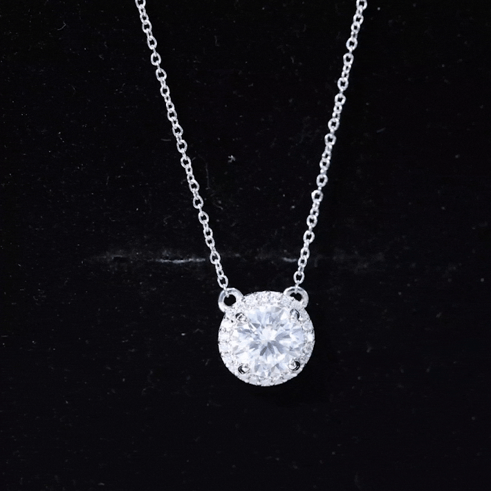 Certified Moissanite Halo Pendant Necklace in Prong Setting D-VS1 - Rosec Jewels
